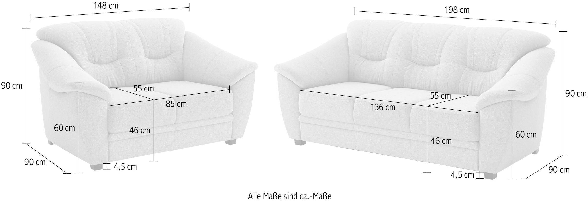 sit&more Ensemble rembourré »Savona« 2 tlg. Set : canapés 2 et 3 places, avec ressorts ensachés