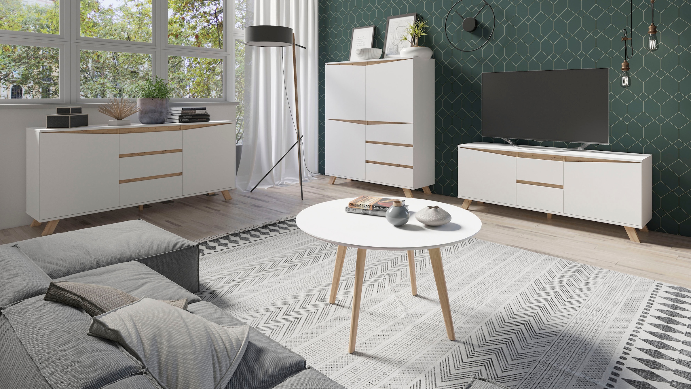 Image of Homexperts Couchtisch »Madlina«, runde Tischplatte in weiss-matt, Masse (B/T/H) ca. 80/80/45 cm bei Ackermann Versand Schweiz