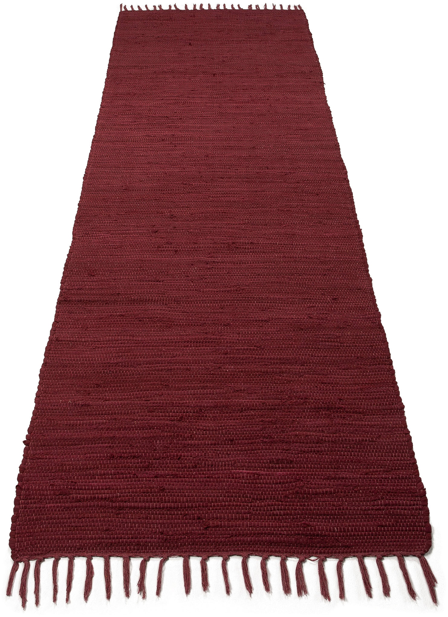 carpetfine Teppich »Kelim Chindi uni, auch als Läufer«, rechteckig, 5 mm Höhe, Wendeteppich, reine Baumwolle, handgewebt, Uni-Farben, mit Fransen