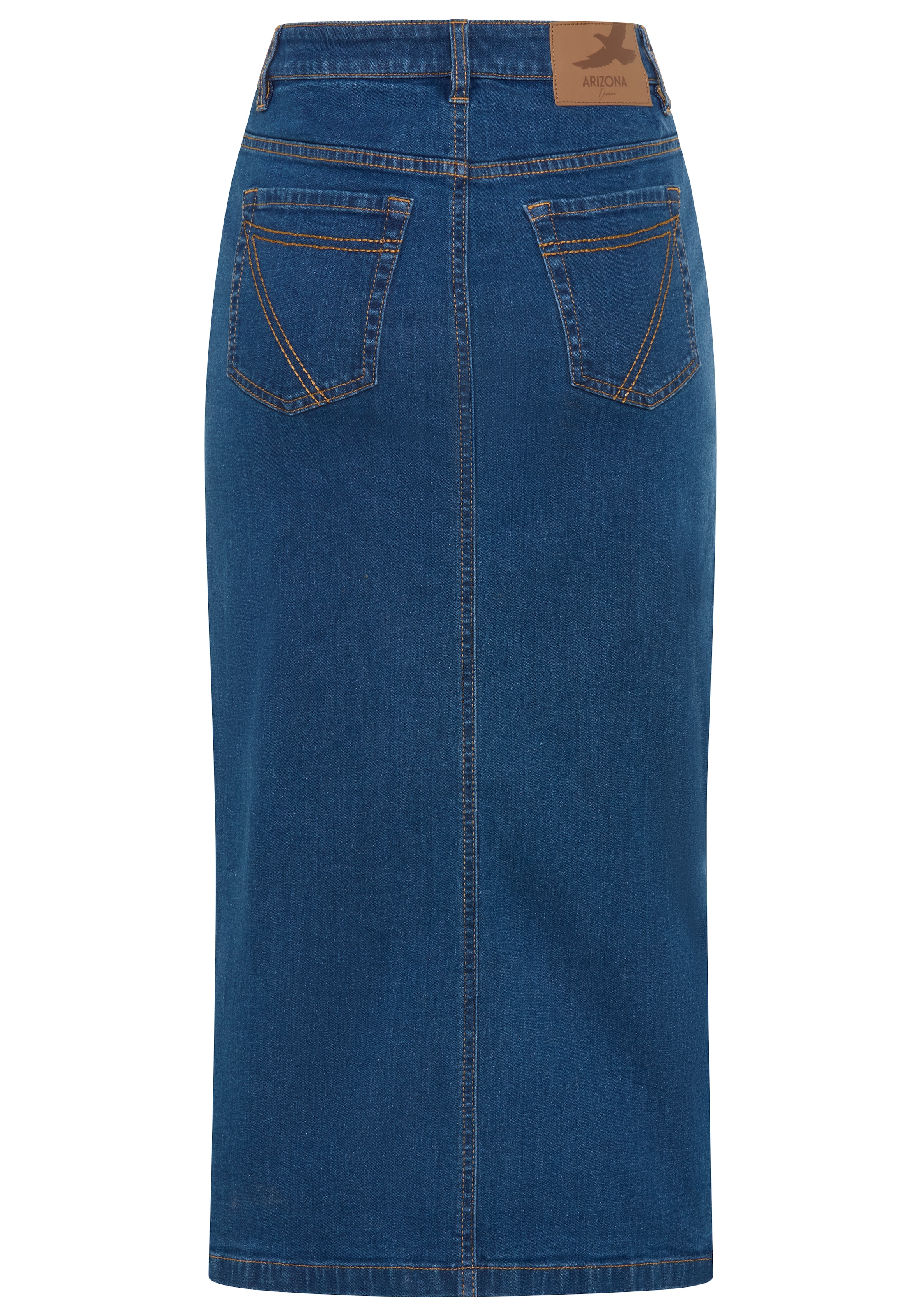 Arizona Jeansrock »lang« wadenlang, mit Schlitz, figurbetonte Passform, aus elastischem Denim
