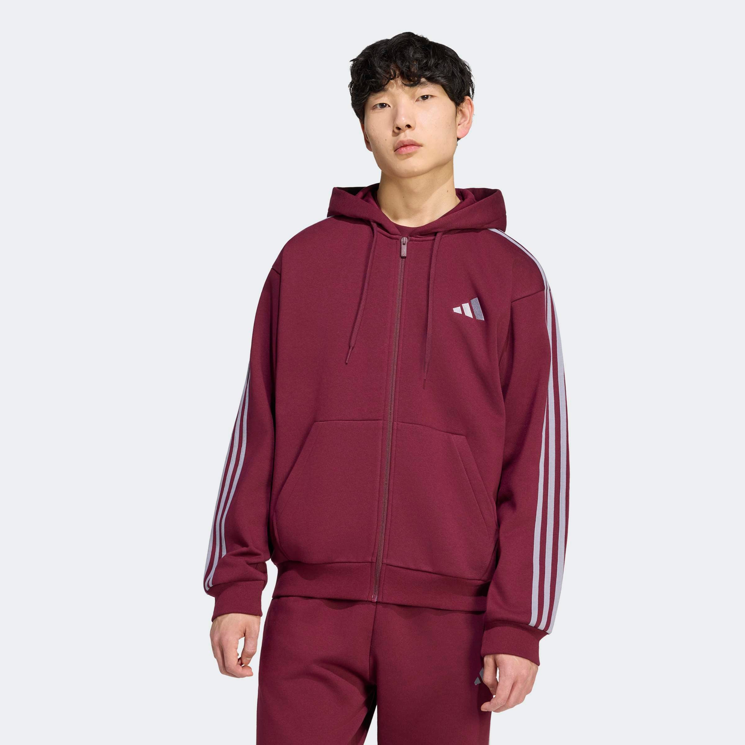 Image of adidas Sportswear Kapuzensweatshirt "ESSENTIALS 3-STREIFEN FLEECE", sportlicher Stil, mit Kapuze, mit angesetzten Ärmelbündchen