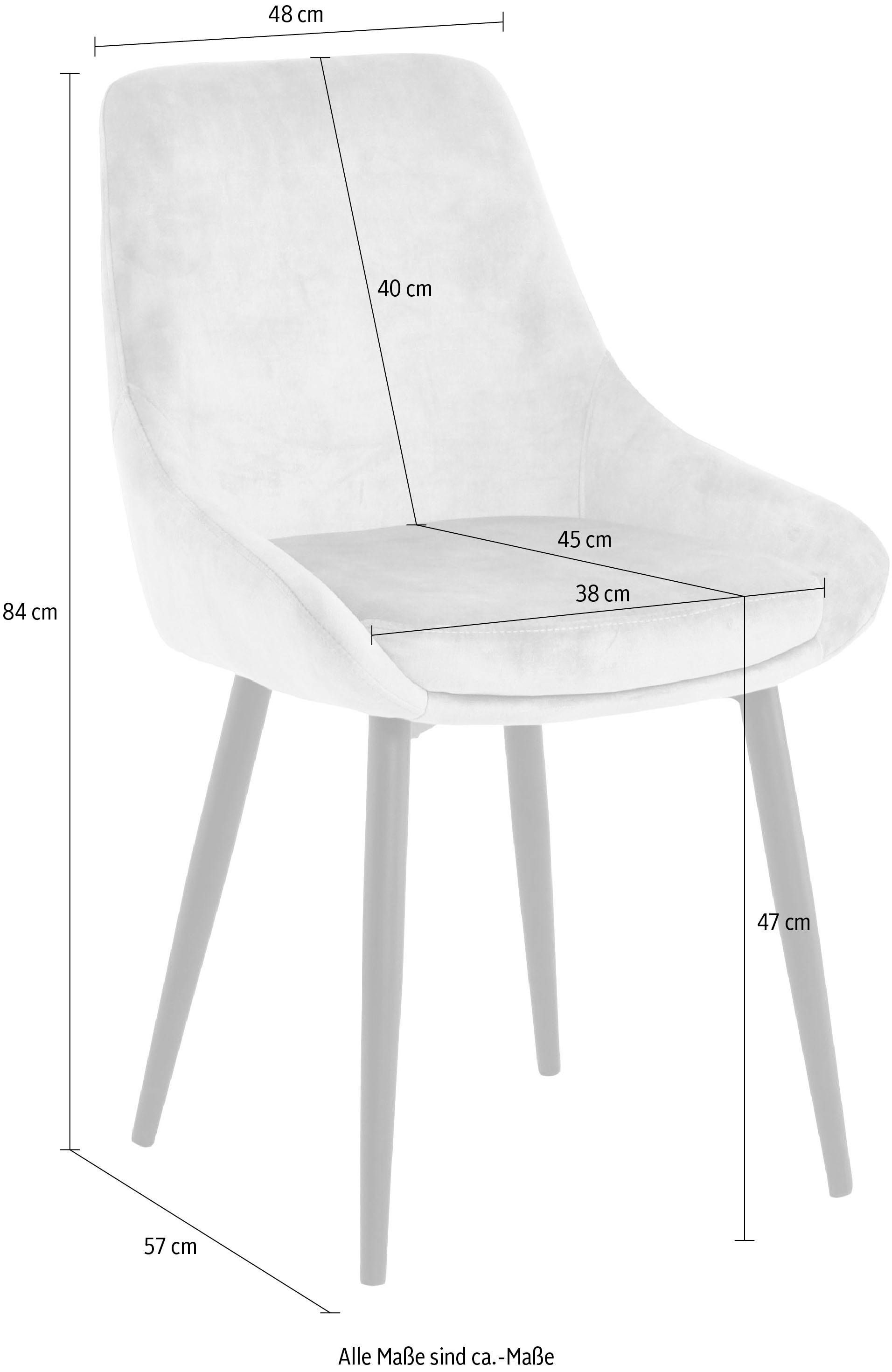SIT Polsterstuhl »Lahti Armlehnstuhl 2er-Set mit Samtbezug & Metallbeinen« (Set) 2 Stk.Festes 5 cm Sitzkissen & angedeutete Armlehnen für hohen Sitzkomfort