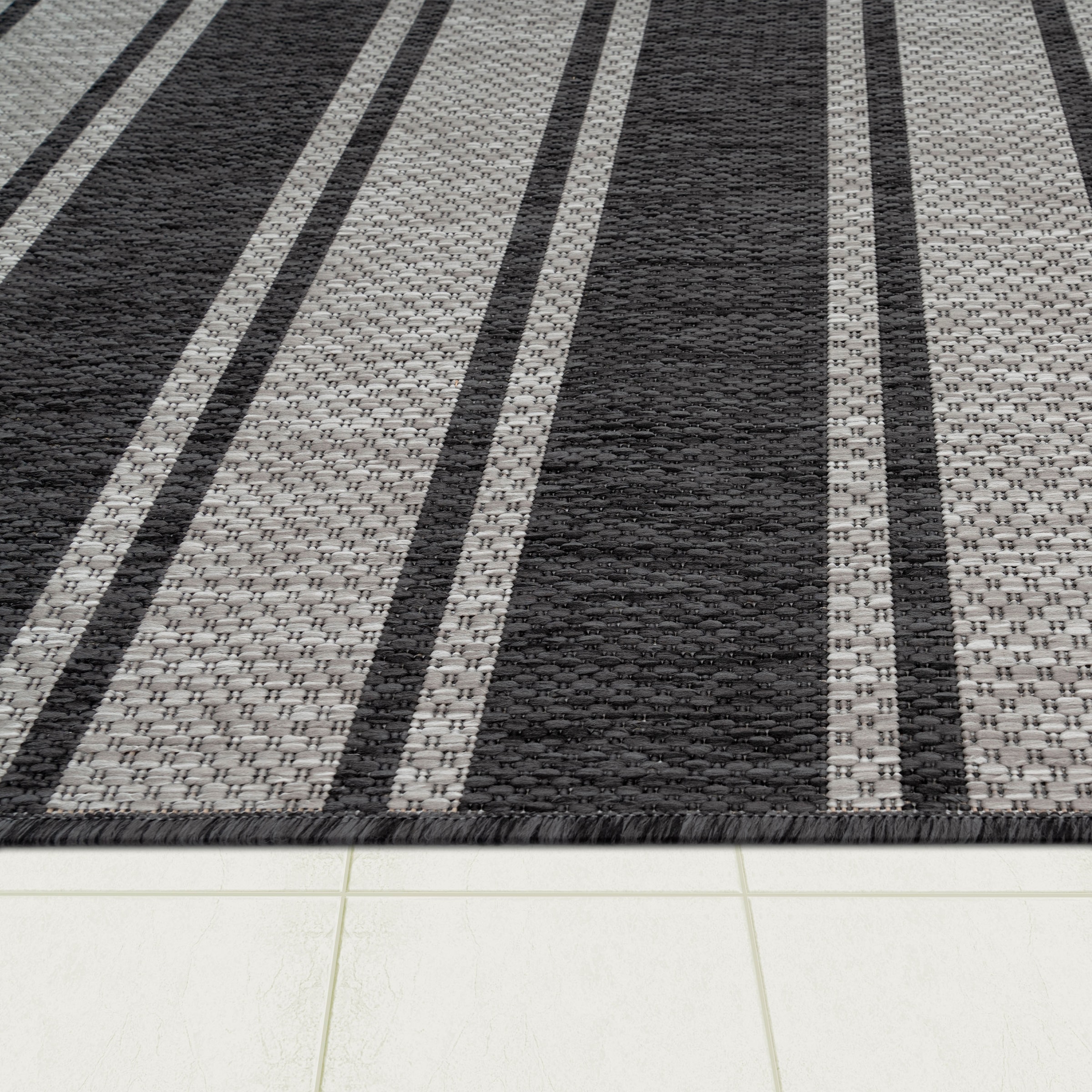 Paco Home Teppich »Roma 273«, rund, 4 mm Höhe, Flachgewebe, gestreift, In- und Outdoor geeignet