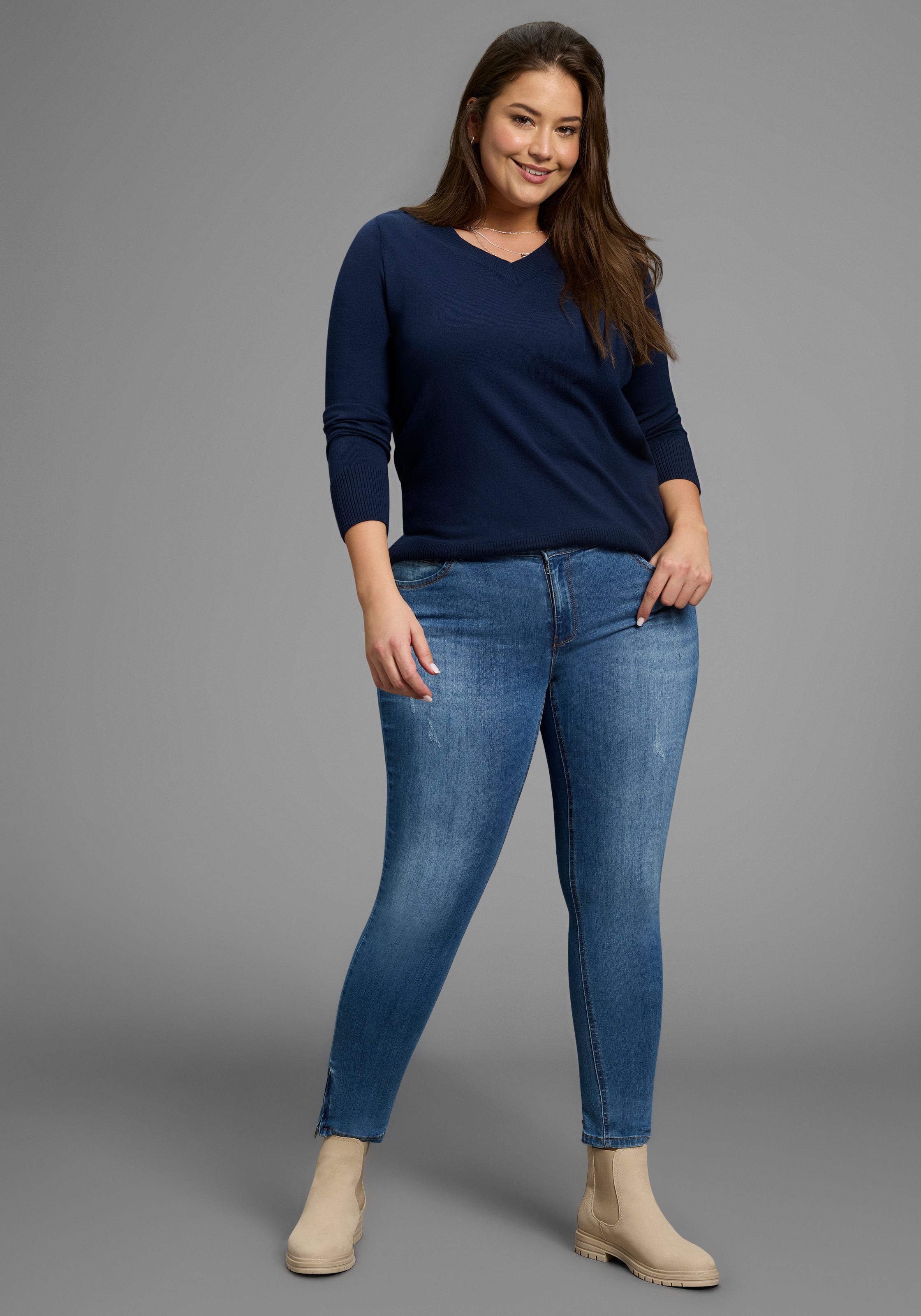 Laura Scott CURVE Strickpullover, mit V-Ausschnitt - GROSSE GRÖSSE