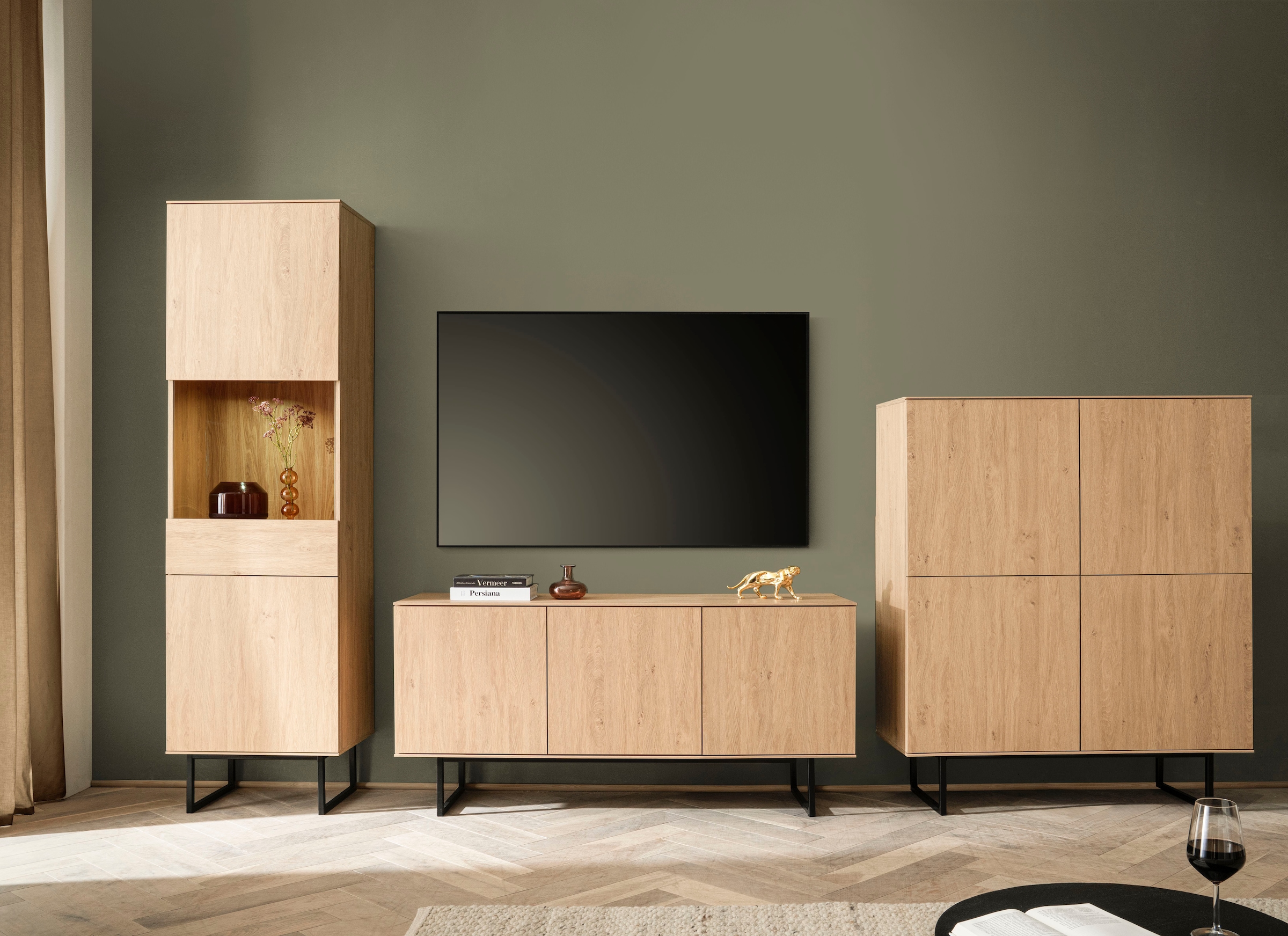 Image of Home affaire Wohnwand "Lund, moderne Anbauwand, Wohnzimmer-Set in Stone Oak" 3 Stk. tlg.