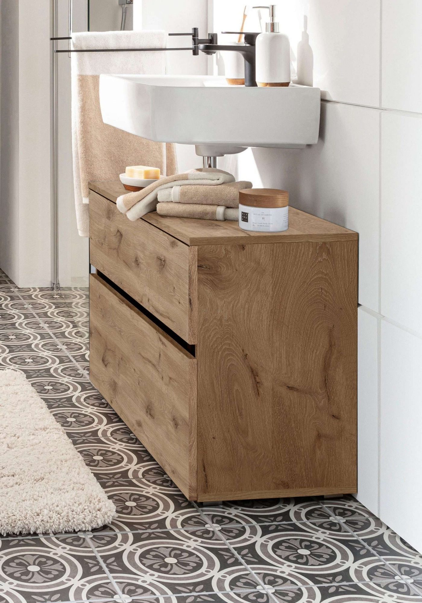 Home affaire Waschbeckenunterschrank "Wisla" Siphonausschnitt, Push-to-open-Funktion, Breite 80 cm, Höhe 55 cm