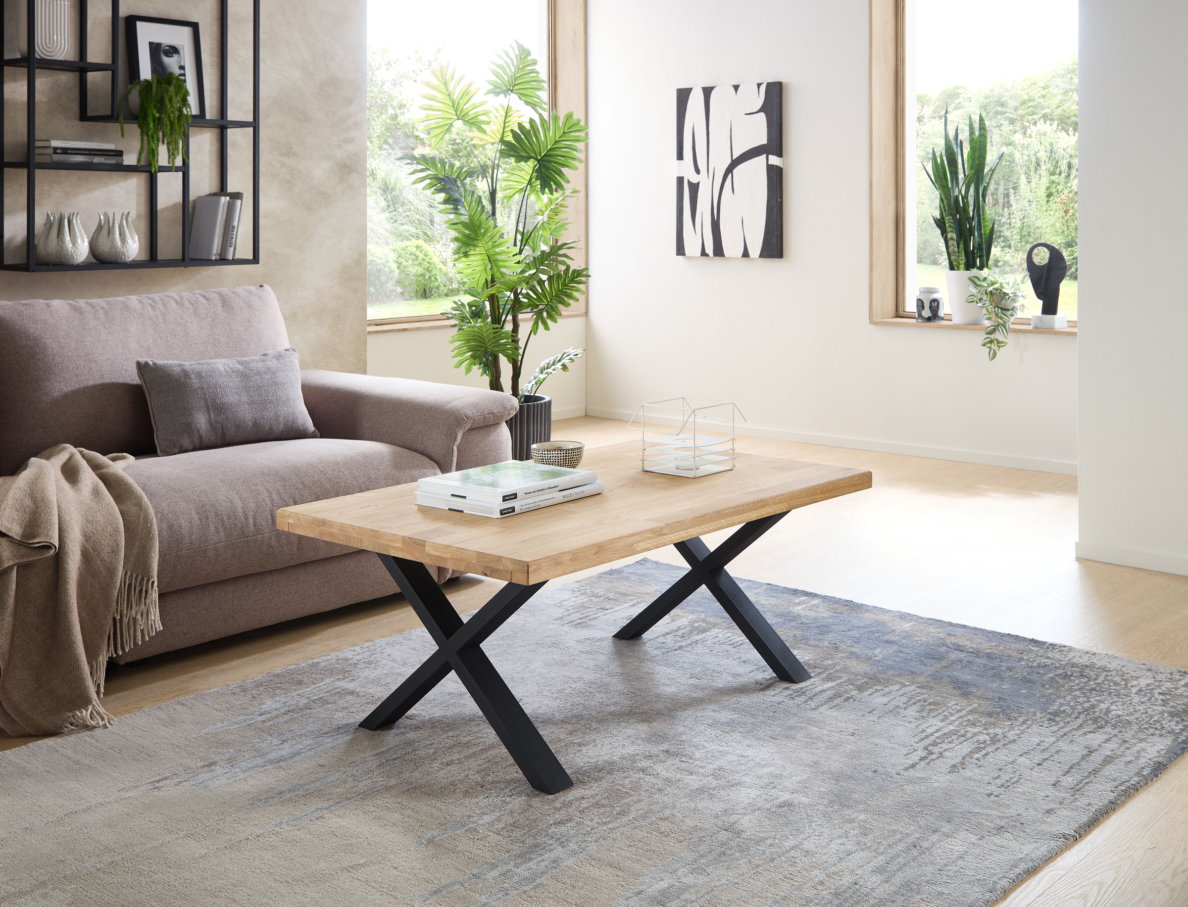 Stolkom Table basse »Chris Wohnzimmertisch Eiche Massivholz, BxHxT 110x47x70 cm« Gerade Kante, Industrial Style Eiche Massivholz