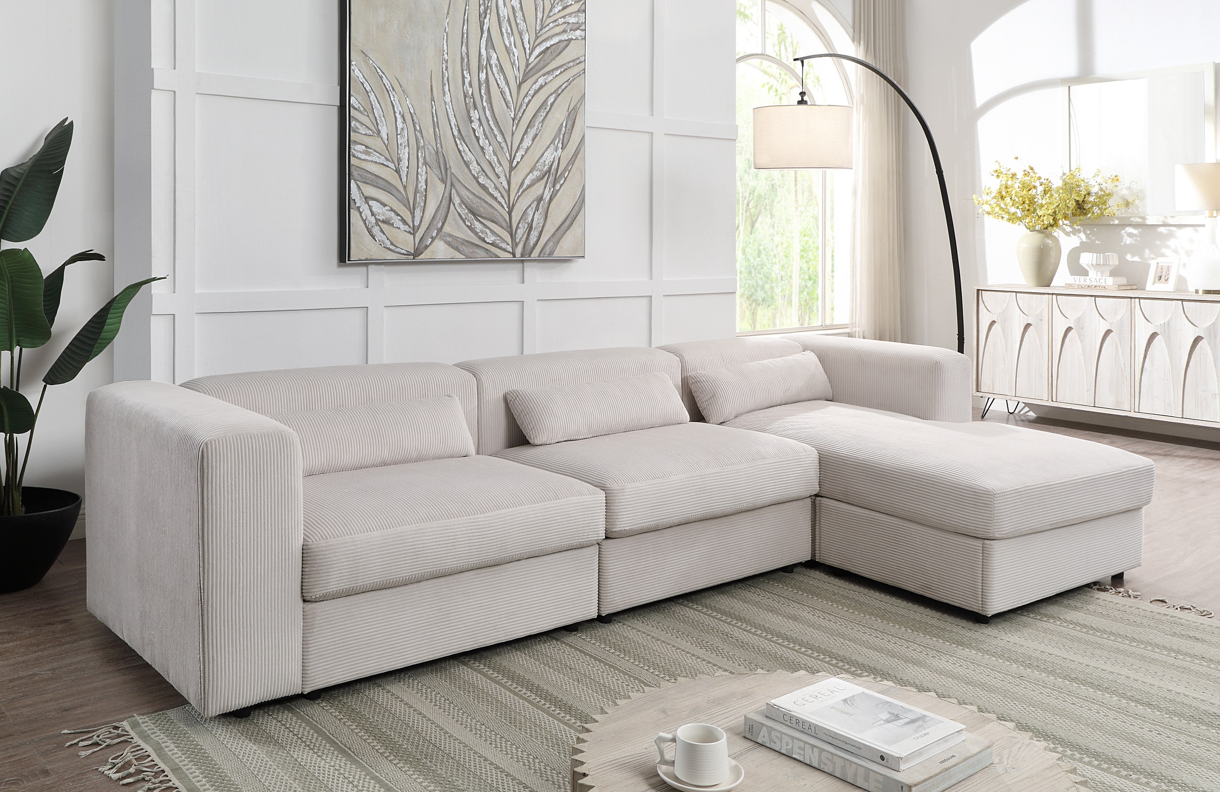 Image of ATLANTIC home collection Ecksofa "Uno, L-Form, Breite: 307cm" beidseitig montierbarem Longchair,mit Taschenfederkern, in Cord