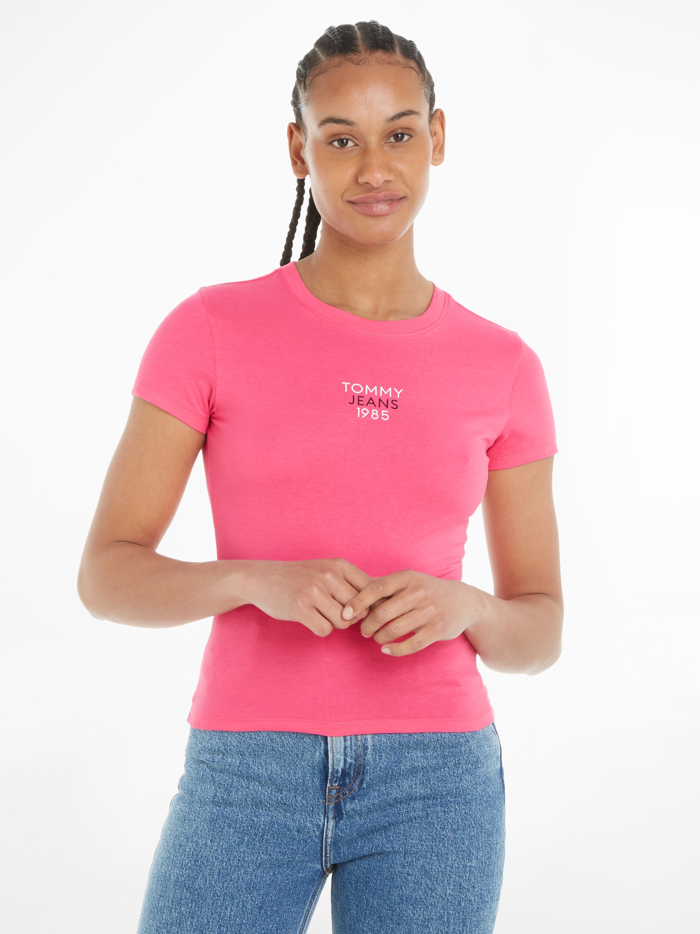 Tommy Jeans T-Shirt »Slim Essential Logo«, Kurzarm Rundhals Jersey T Shirt mit Logo Druck Print, Baumwoll Mix-Tommy Jeans 1