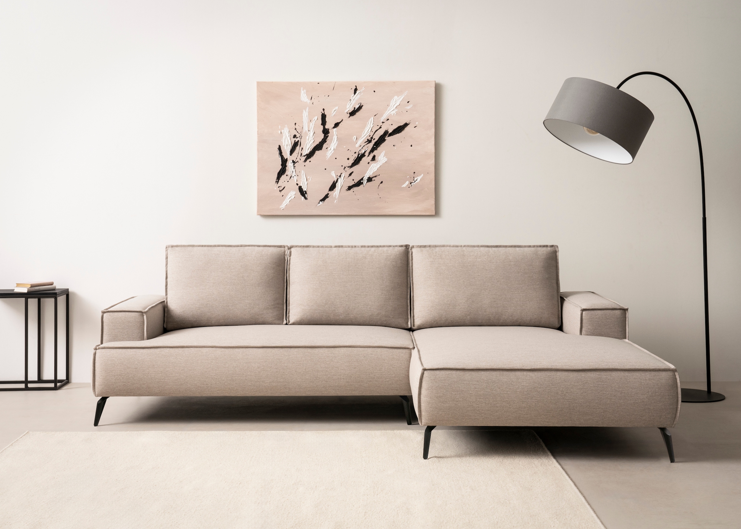 Home affaire Canapé d'angle »TVINNU, L-Form, 275cm, in Cord und Leinenoptik« wahlweise Recamiere rechts/links, schwarze Füsse, bequemer Sitzkomfort