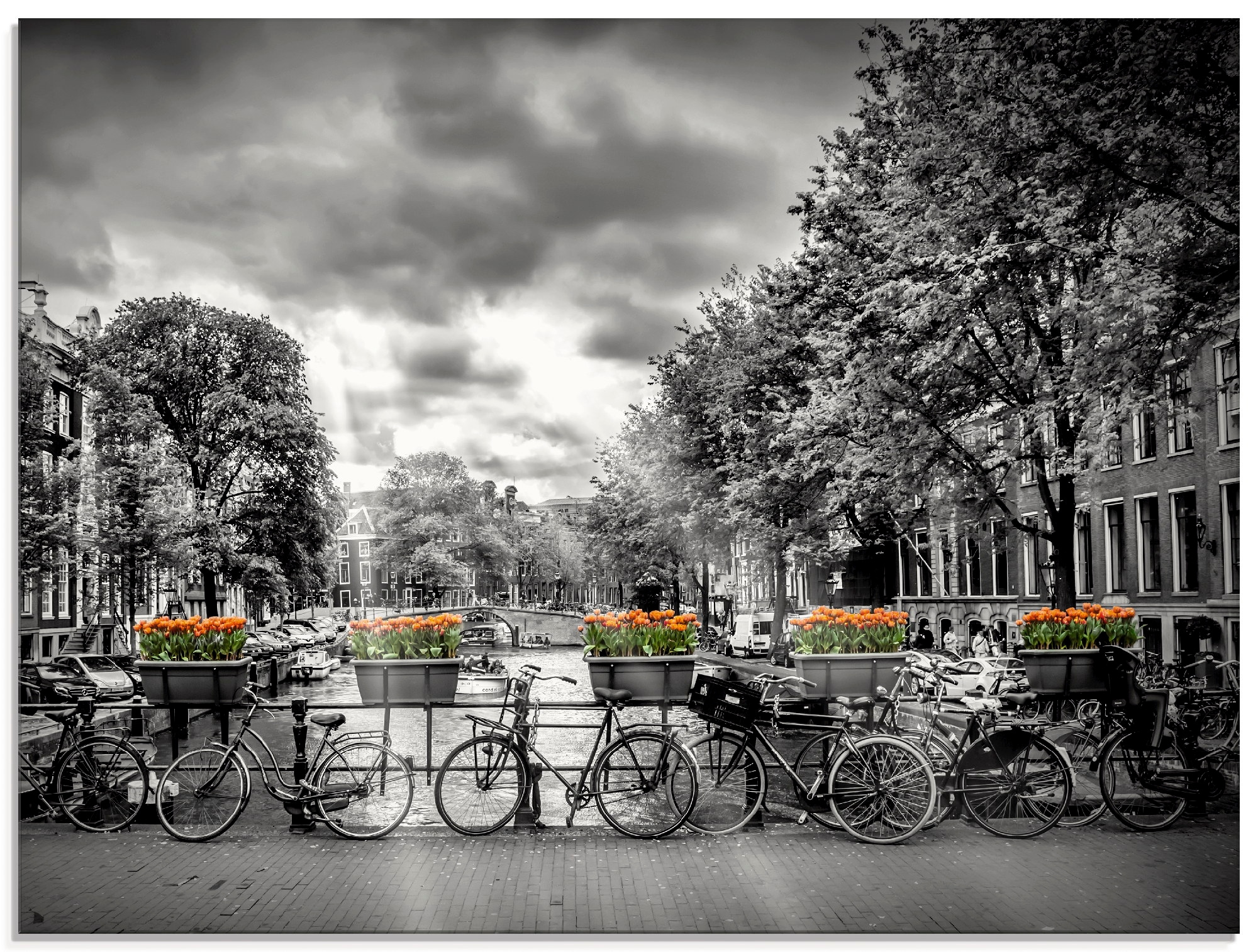 Image of Artland Glasbild »Amsterdam Herengracht Sonnenstrahlen II«, Fahrräder, (1 St.) bei Ackermann Versand Schweiz