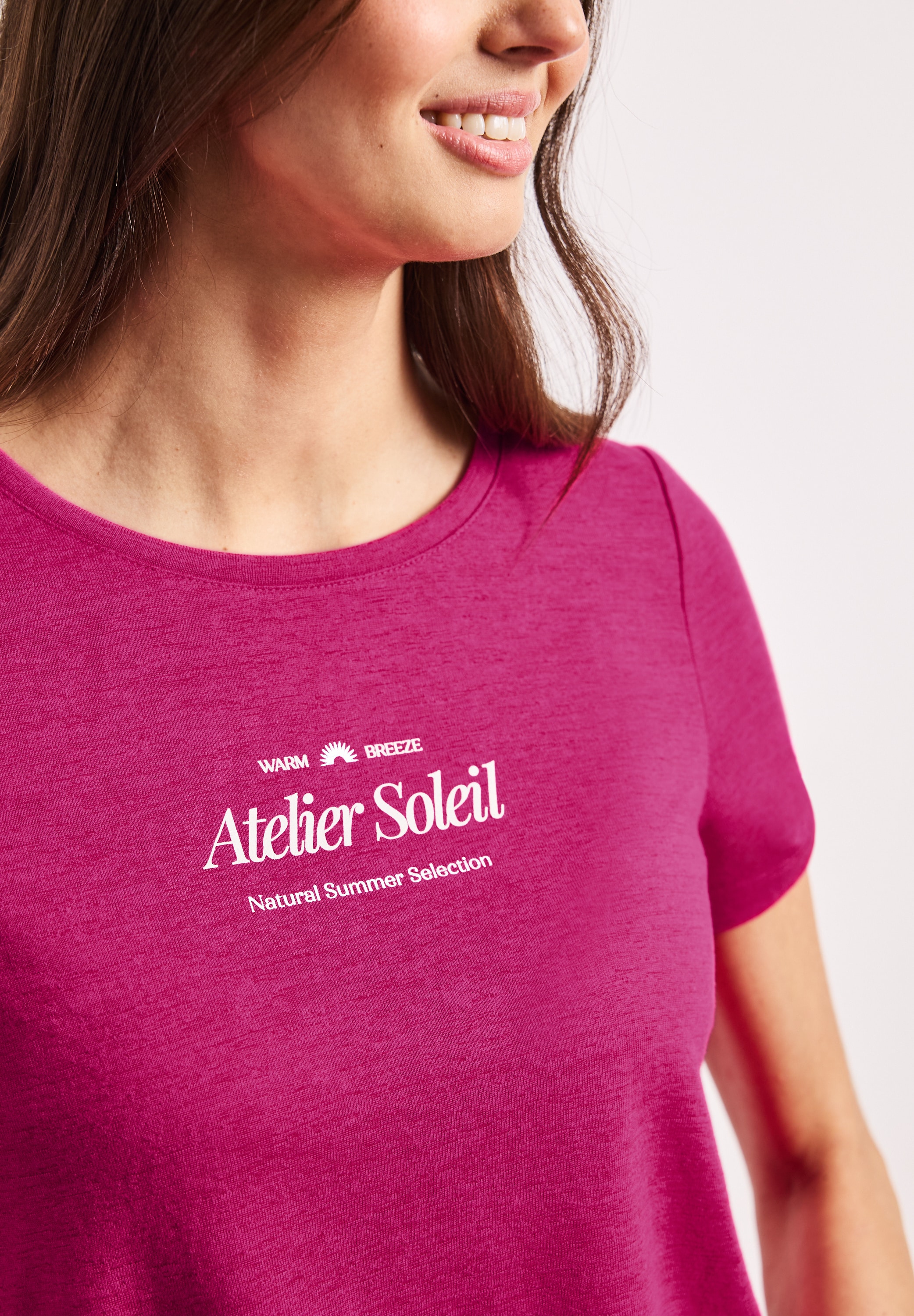 STREET ONE Kurzarmshirt Sommershirt mit Rundhals und Wording