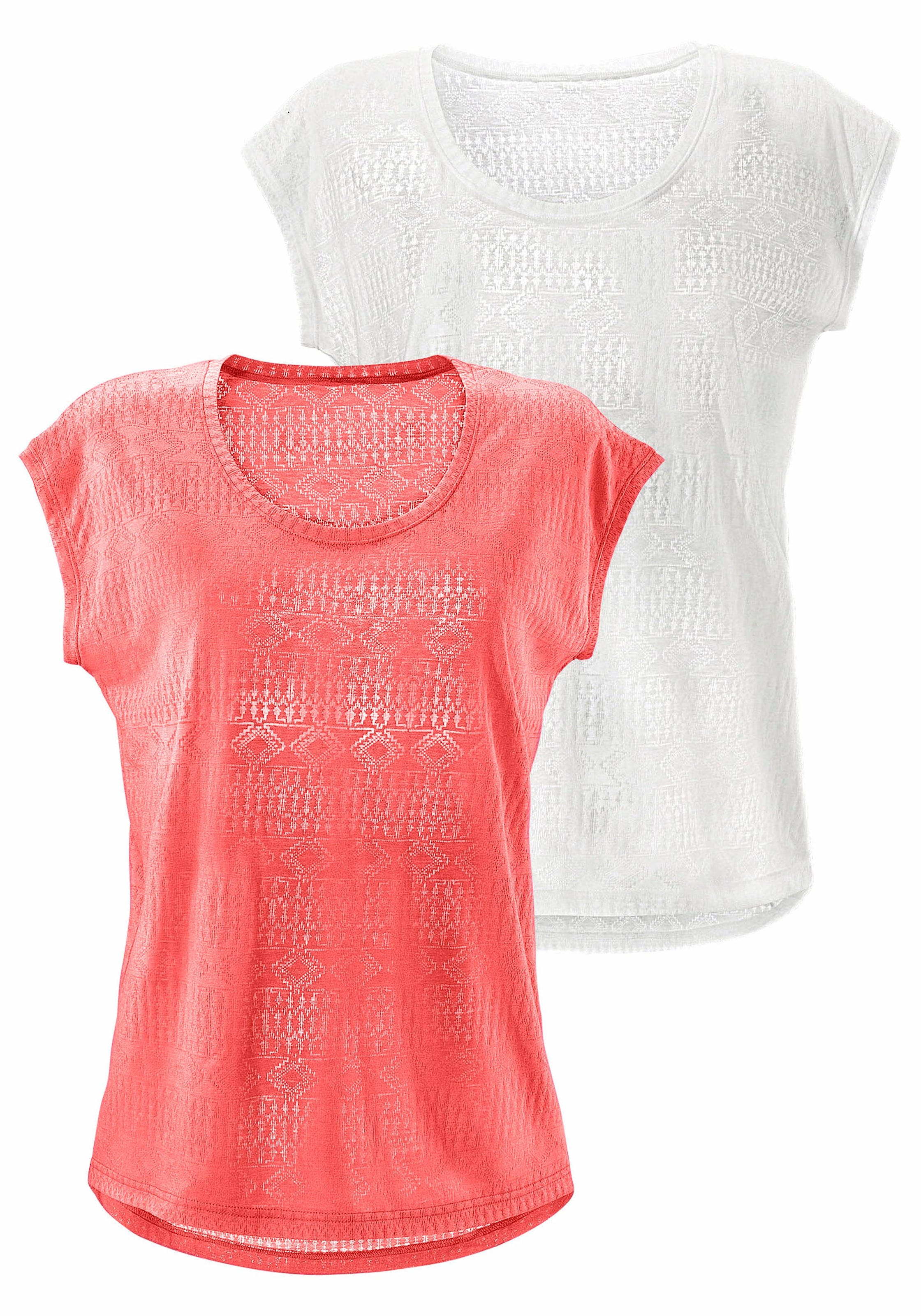 T-Shirt, transparentem LASCANA versandkostenfrei leicht auf Ausbrenner-Qualität mit Ethno-Design (2er-Pack),