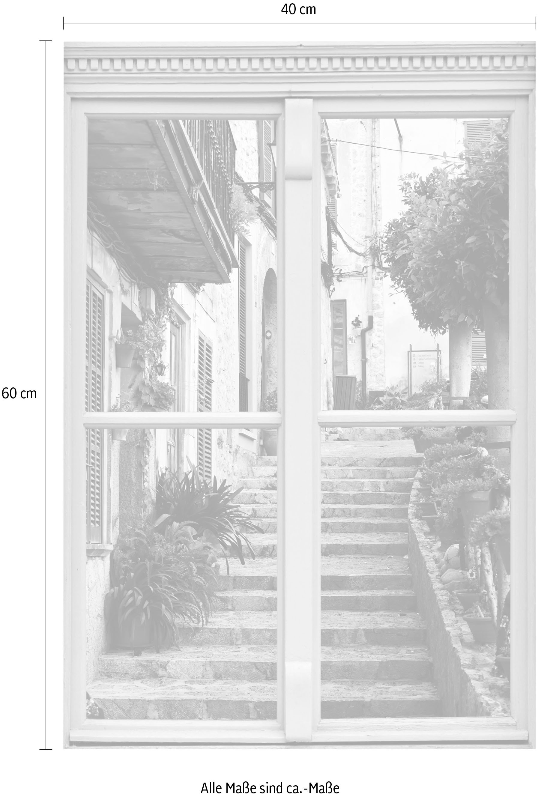 queence Wandsticker »Treppe am Haus« Wandsticker, Wandbild, selbstklebend, 3D, Fenster