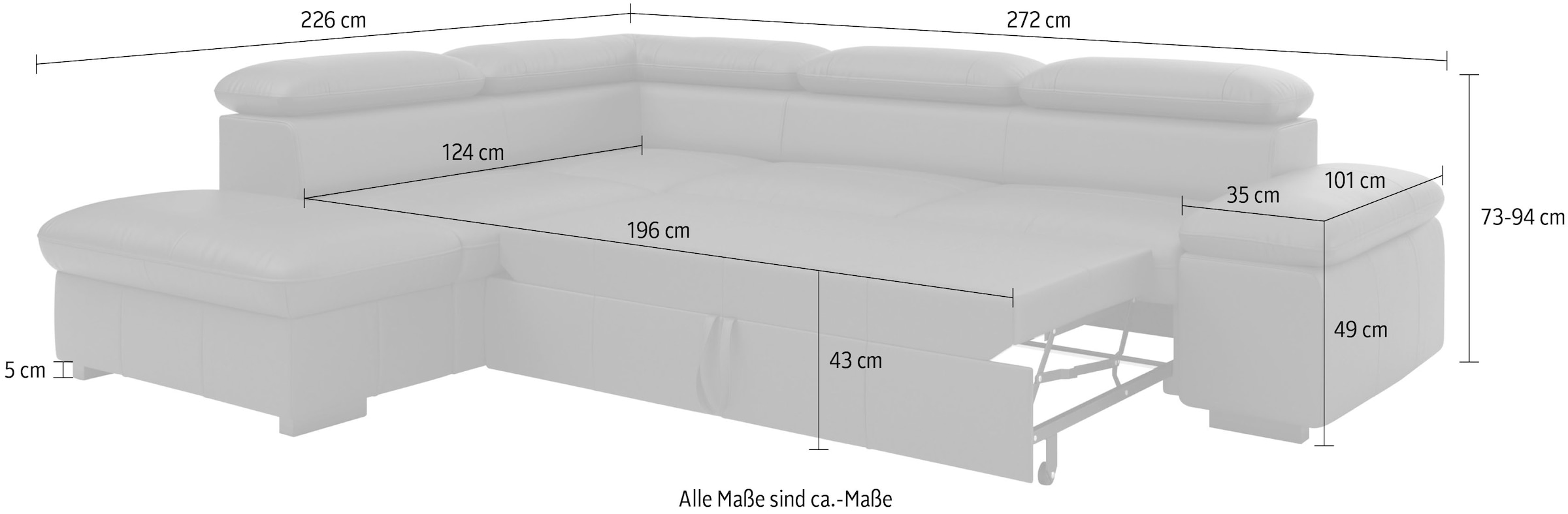 Home affaire Ecksofa »Alberto L-Form«, mit Kopfteilverstellung, wahlweise mit Bettfunktion
