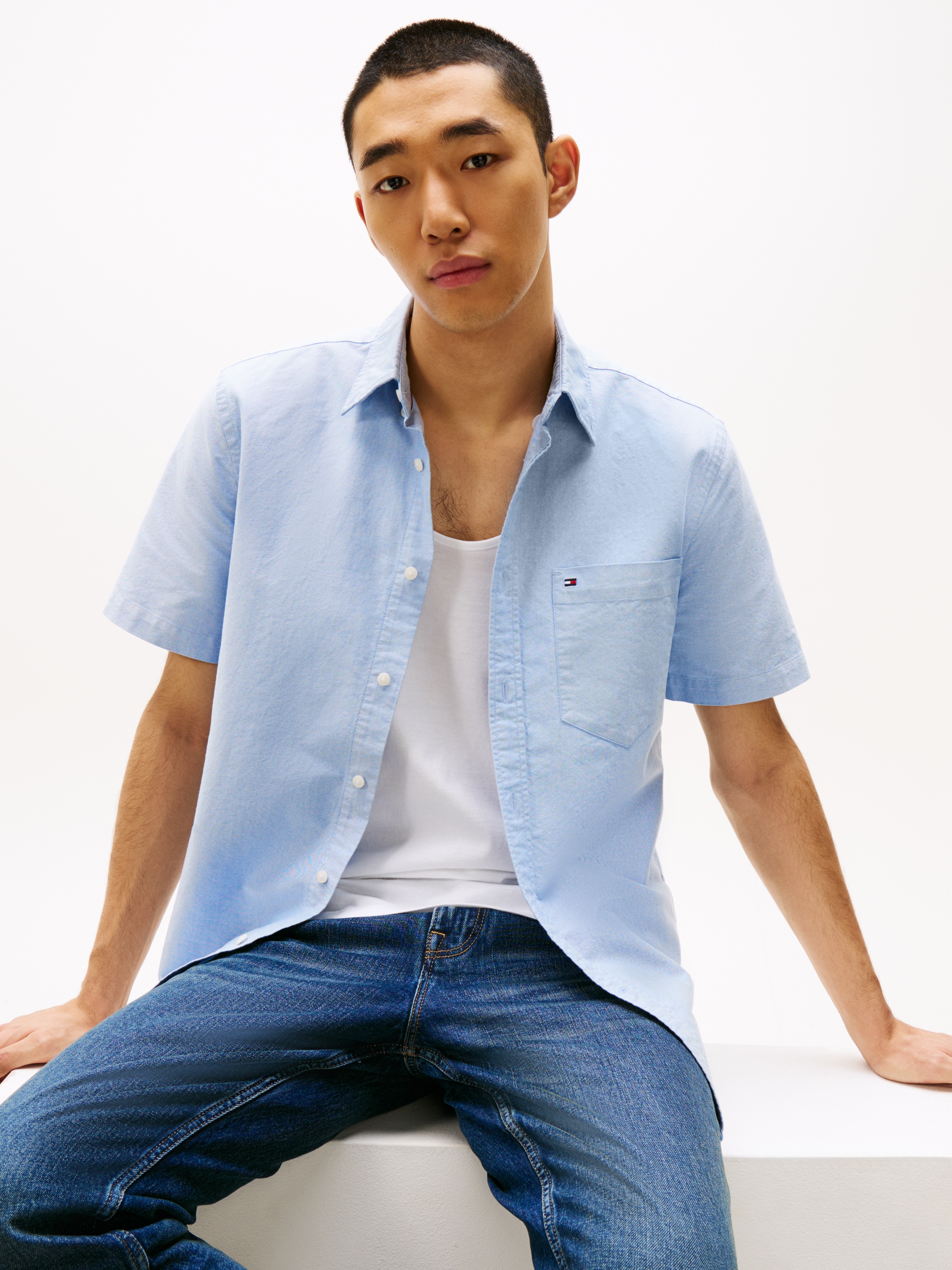 Tommy Hilfiger Chemise à manches courtes »HERITAGE OXFORD RF SHIRT S/S« avec col boutonné, coupe régulière