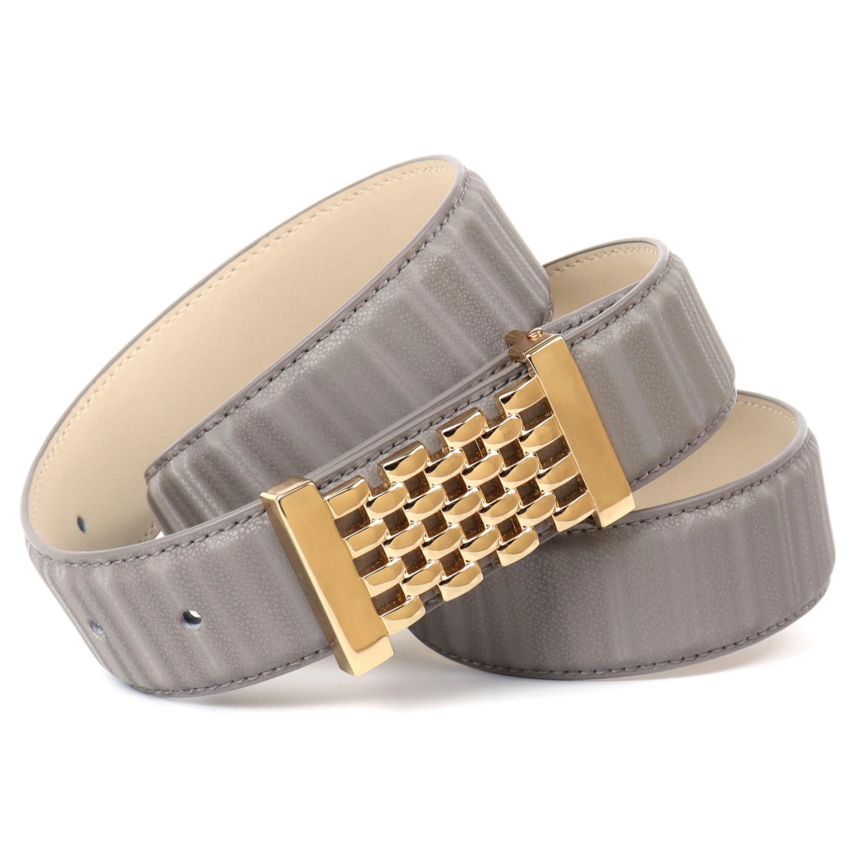 Anthoni Crown Ceinture en cuir avec boucle de ceinture couleur or