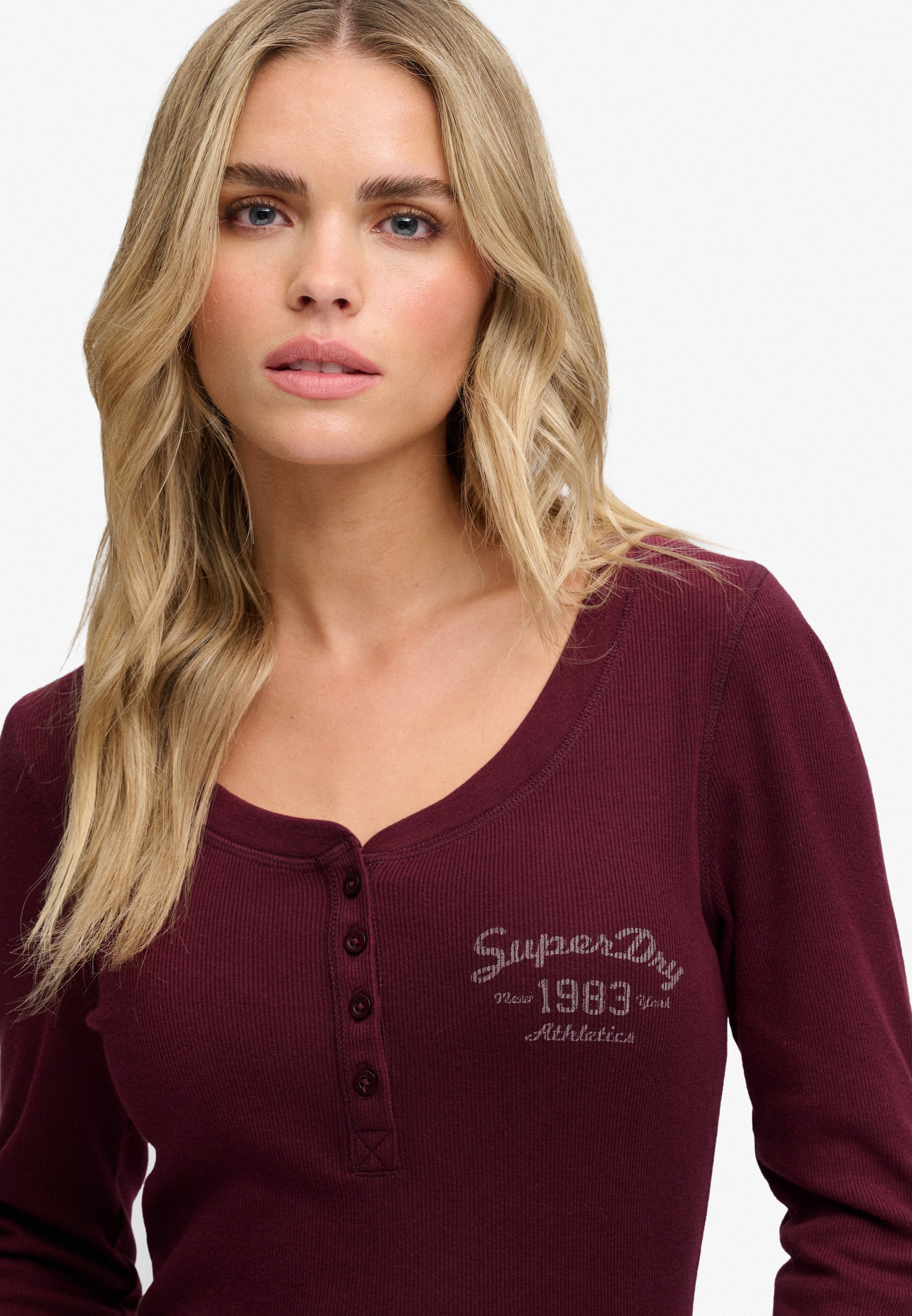 Superdry T-shirt Henleys »ATHLETIC BUTTON DOWN LS TOP« Baumwollmischung, skinny fit