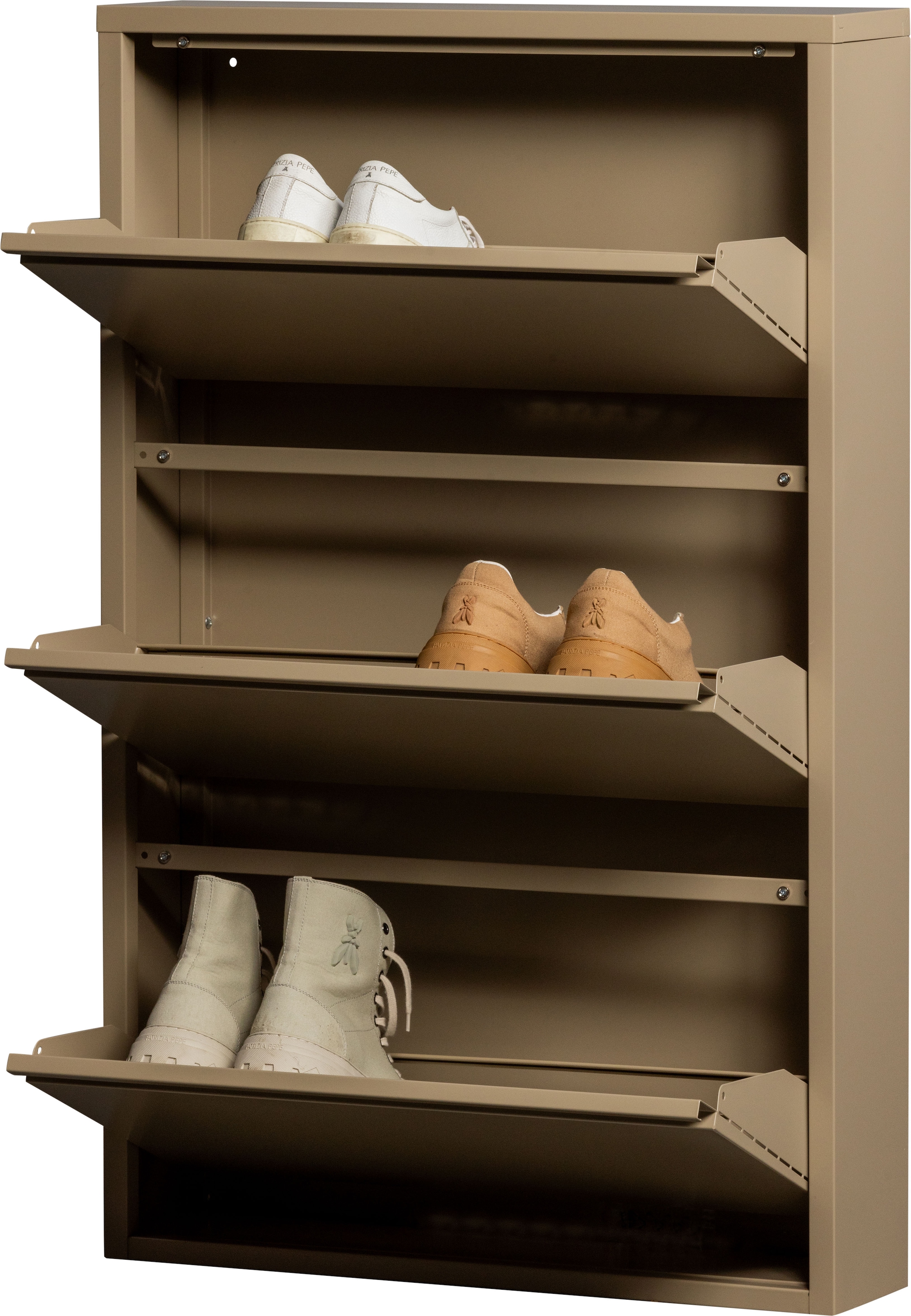 WOOOD Schuhschrank »Metall pulverbeschichtet mit Griffleiste H 103 x B 66 x T 16 cm« Tragkraft 20 kg pro Fach, pfleigleicht, einfach zu montierbar