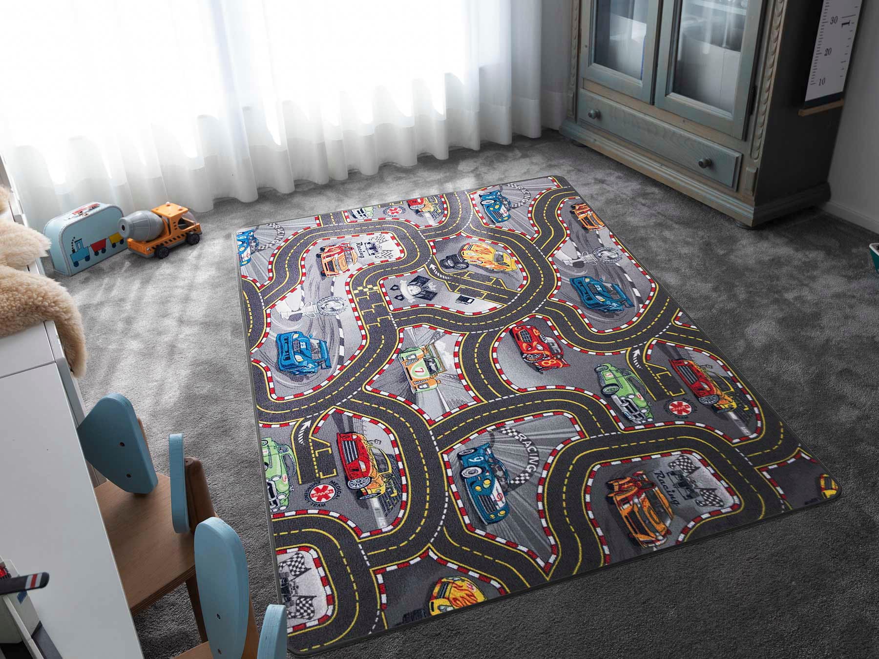 Image of Primaflor-Ideen in Textil Kinderteppich "Spielteppich CARS" rechteckig 6,5 mm Höhe Kurzflor, Strassen-Spiel-Teppich, Motiv Autos, Kinderzimmer