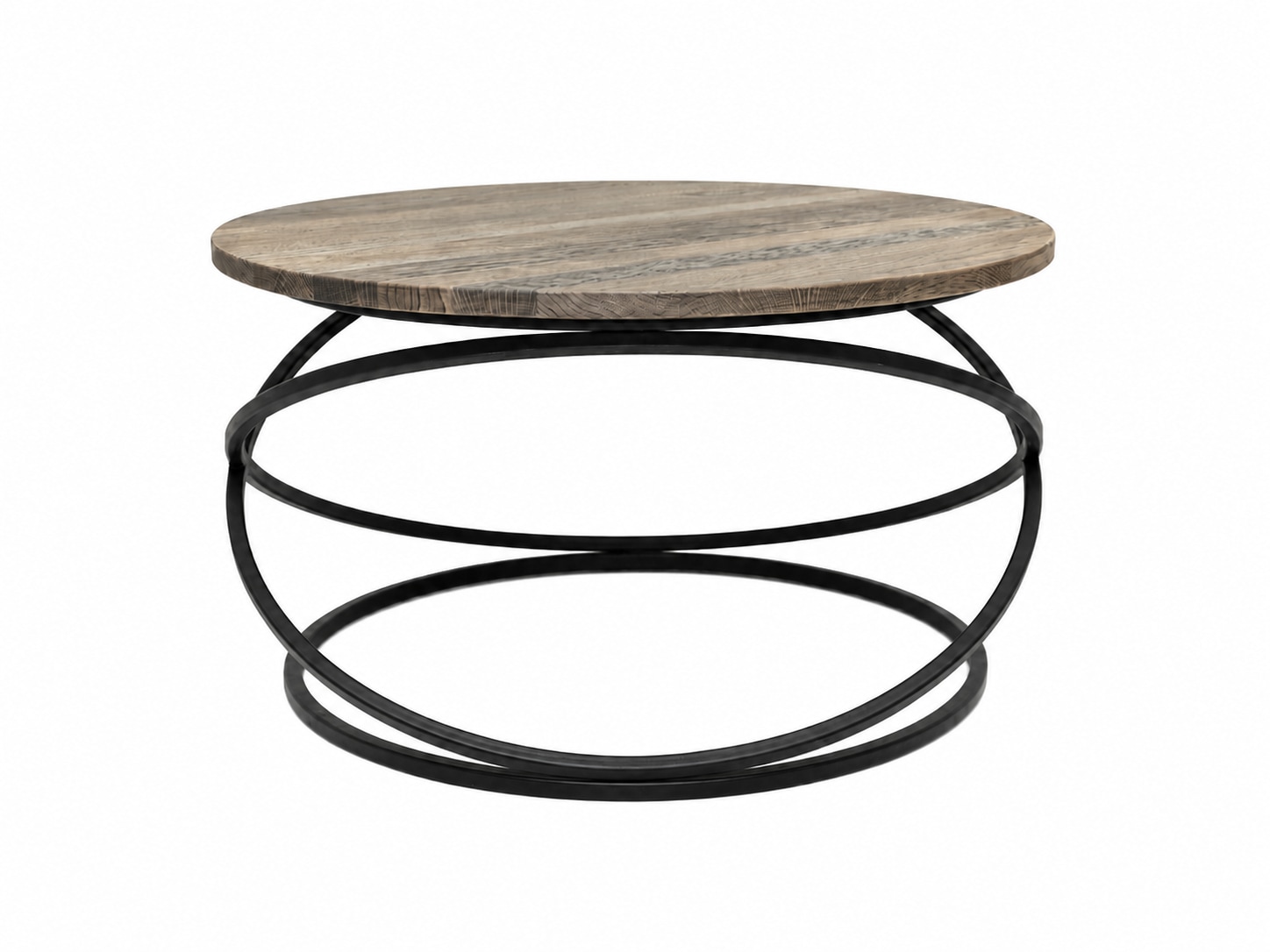 GOODproduct Couchtisch »Lugano, Wohnzimmertisch, Sofatisch, Beistelltisch, Kaffeetisch« Runder Tisch (Ø70) aus Wildeiche Natur/Smoke, Metallgestell