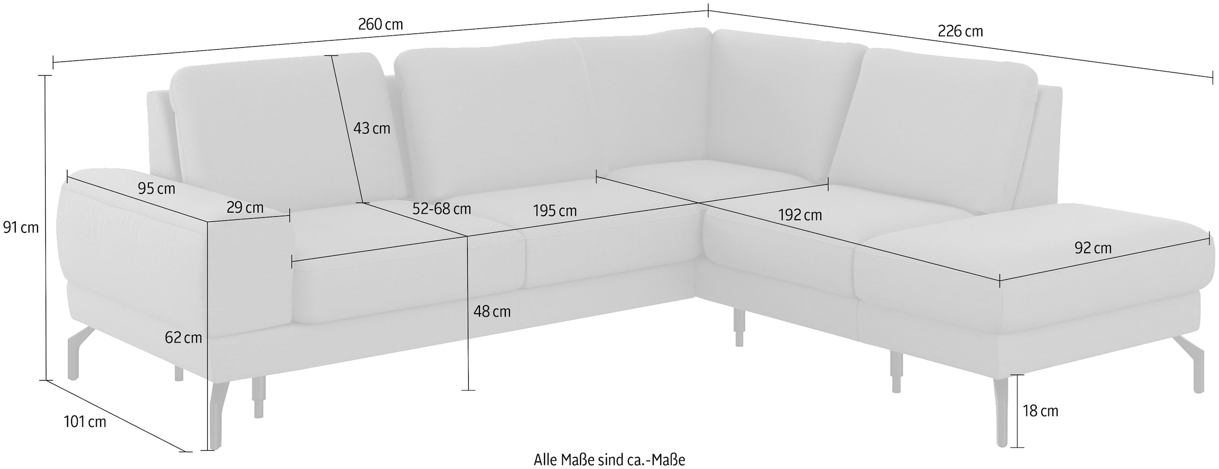 sit&more Canapé d'angle »Cinturo L-Form« inklusive Sitztiefenverstellung und Federkern, Sitzhöhe 48 cm