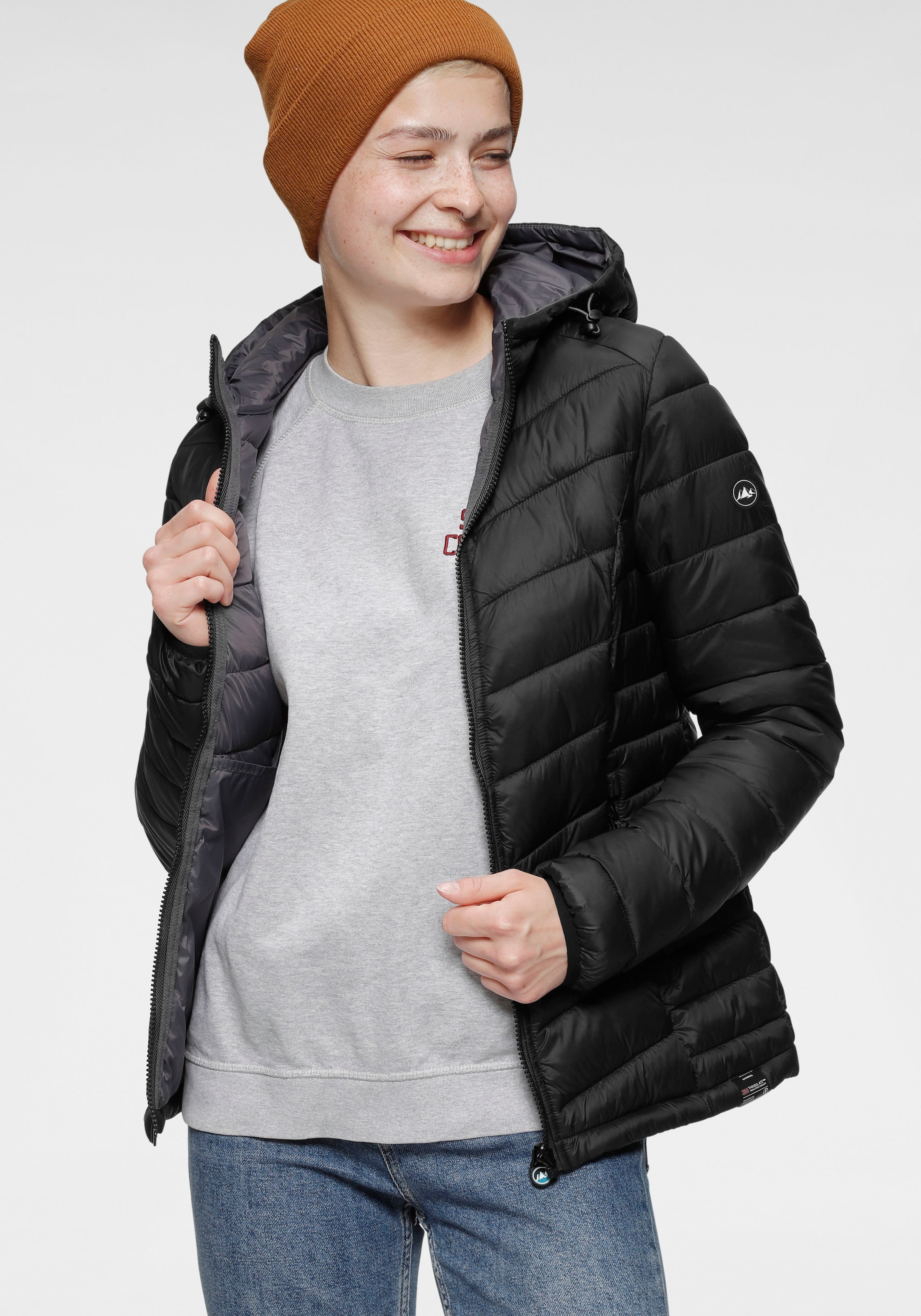 Polarino Steppjacke, mit Kapuze, für kühle Tage, aus leichtem Webmaterial, wasserabweisend