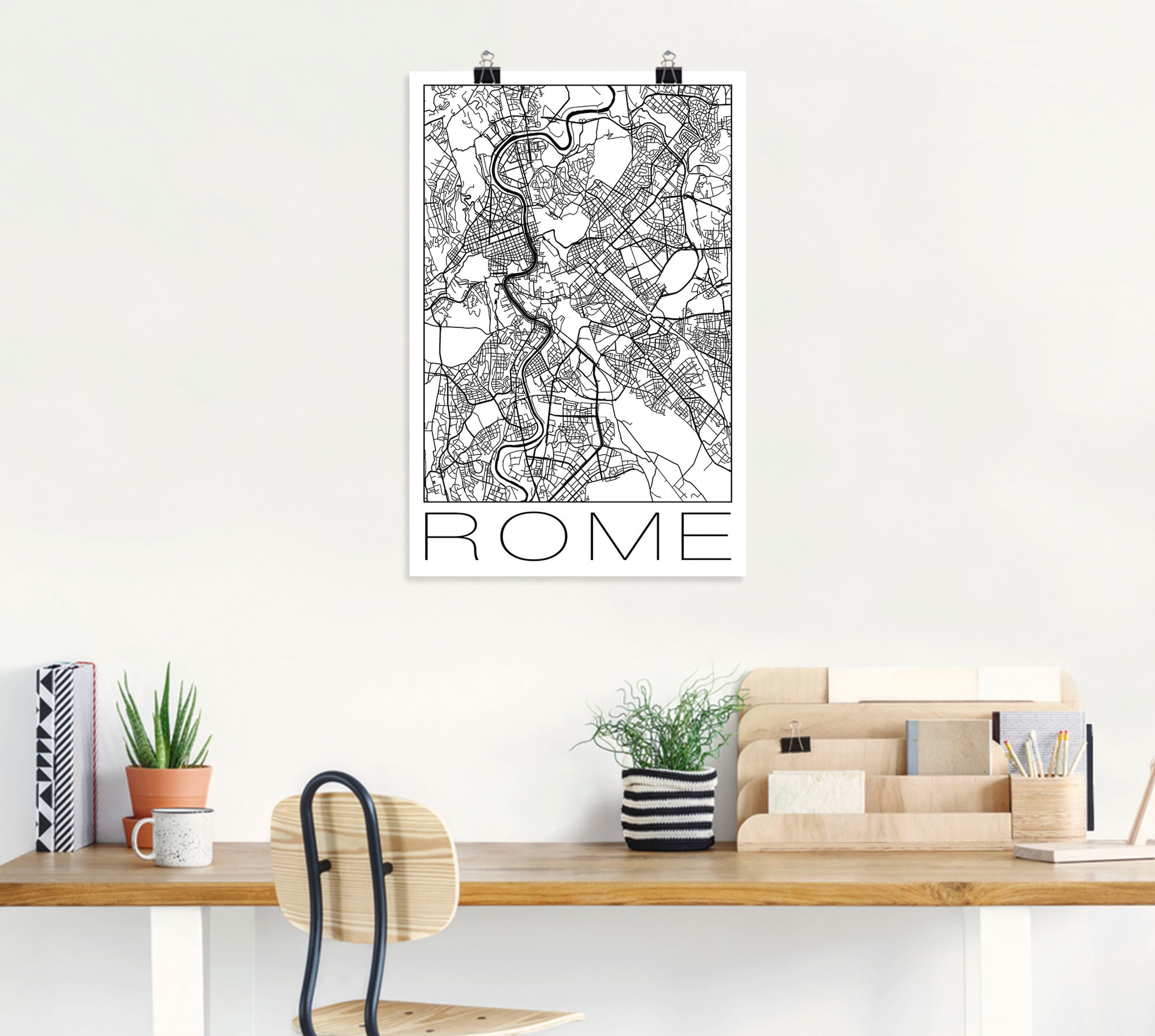 Artland Poster »Retro Karte Rom Italien Schwarz & Weiss«, Italien, (1 St.), als Alubild, Leinwandbild, Wandaufkleber oder Poster in versch. Grössen