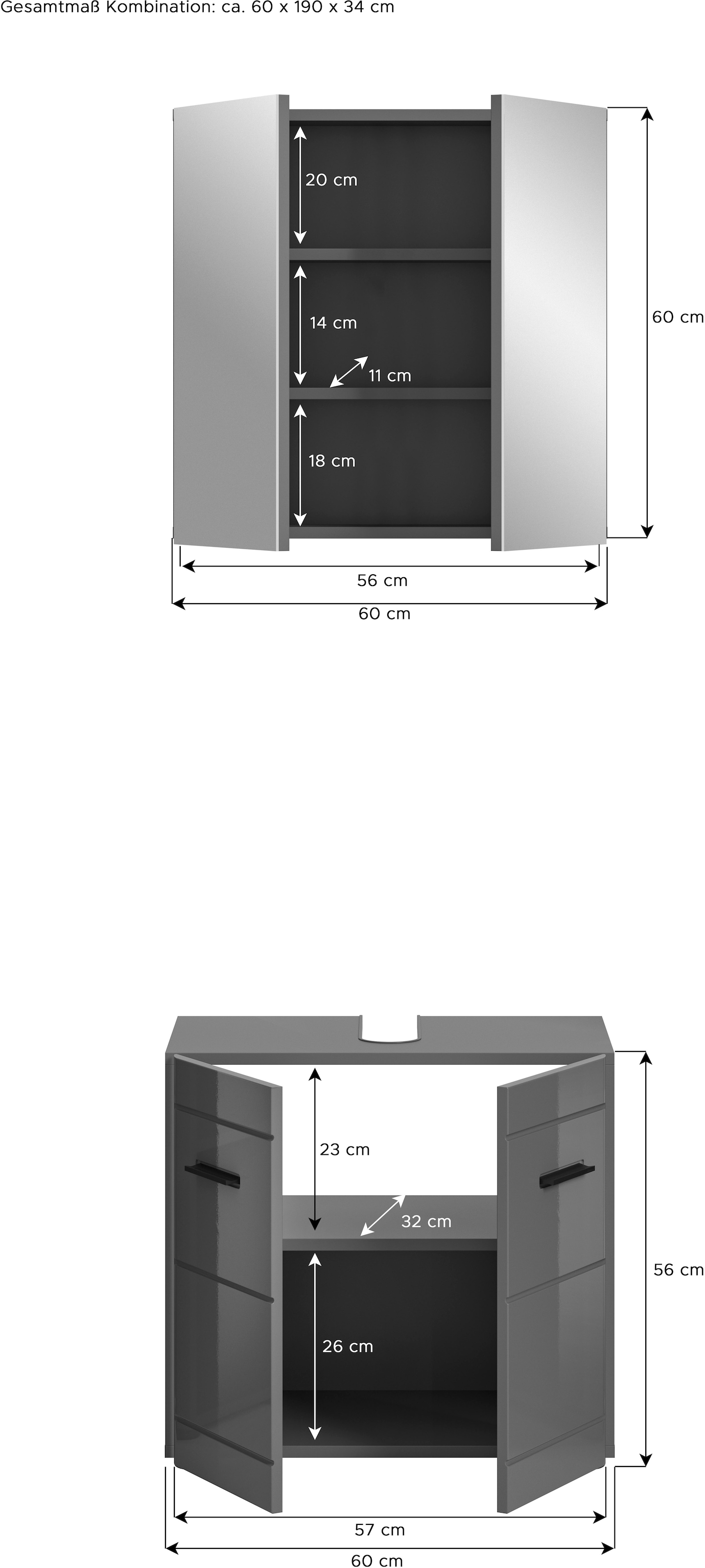 welltime Badmöbel-Set »Doux, bestehend aus: Waschbeckenunterschrank und Spiegelschrank« 2 Stk. tlg.