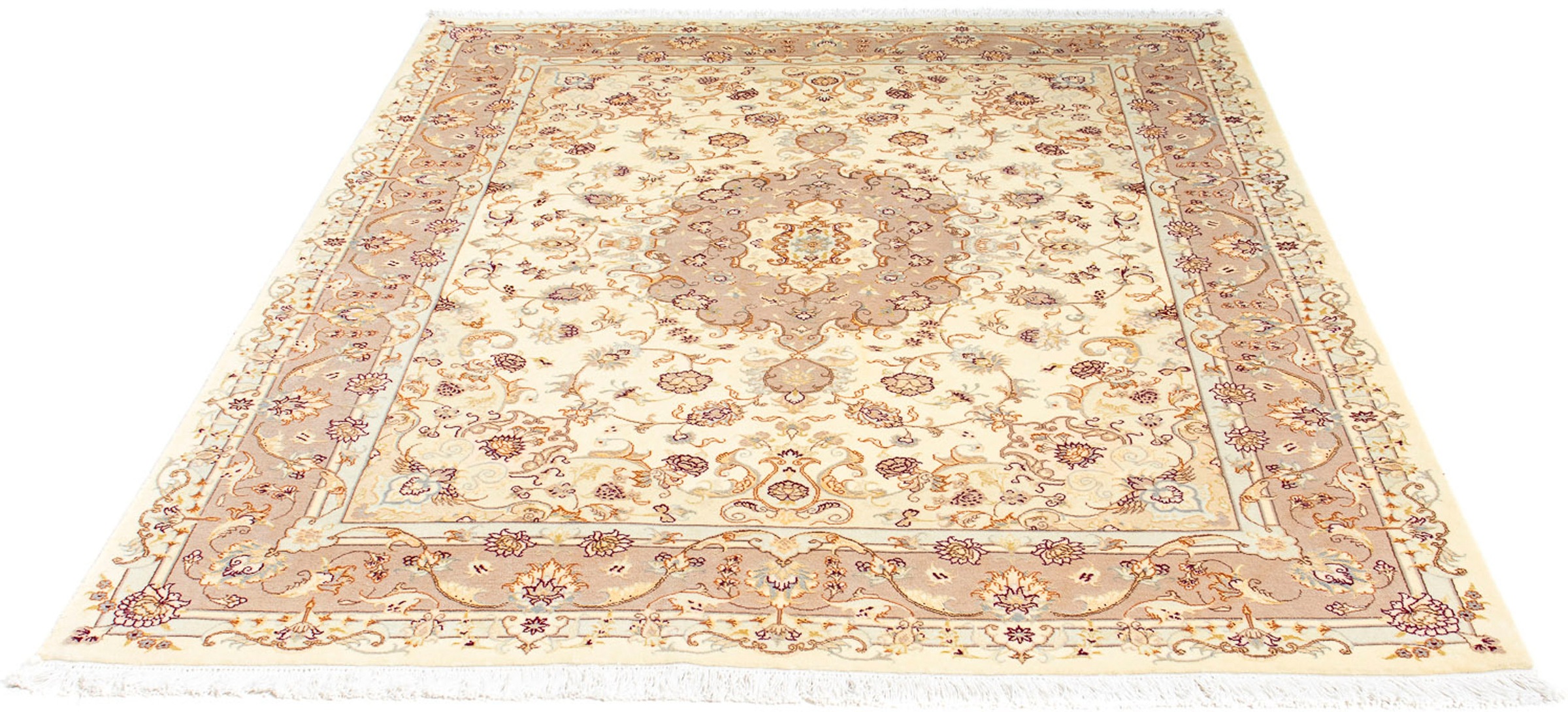 Image of morgenland Orientteppich »Perser - Täbriz - Royal - 195 x 153 cm - beige«, rechteckig, 7 mm Höhe, Wohnzimmer, Handgeknüpft, Einzelstück mit Zertifikat bei Ackermann Versand Schweiz