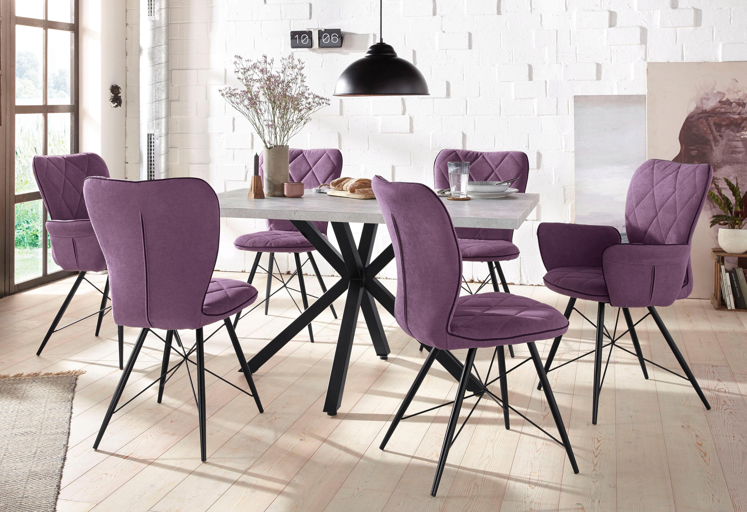 Esszimmerstuhl »Viola«, Bezug in Webstoff, schwarzes Metallgestell