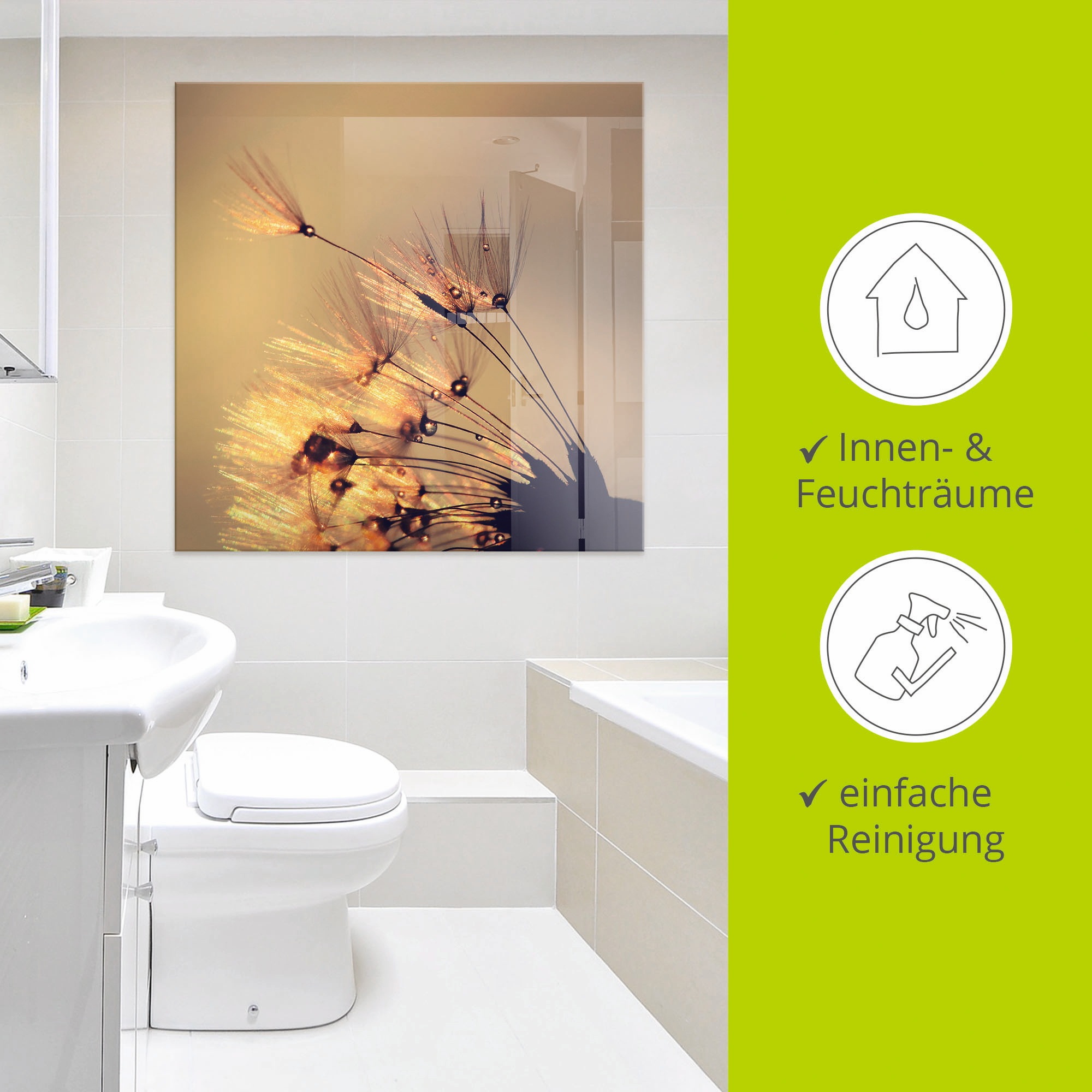 Artland Glasbild »Pusteblume Goldene Schirmchen«, Blumen, (1 St.), in verschiedenen Grössen