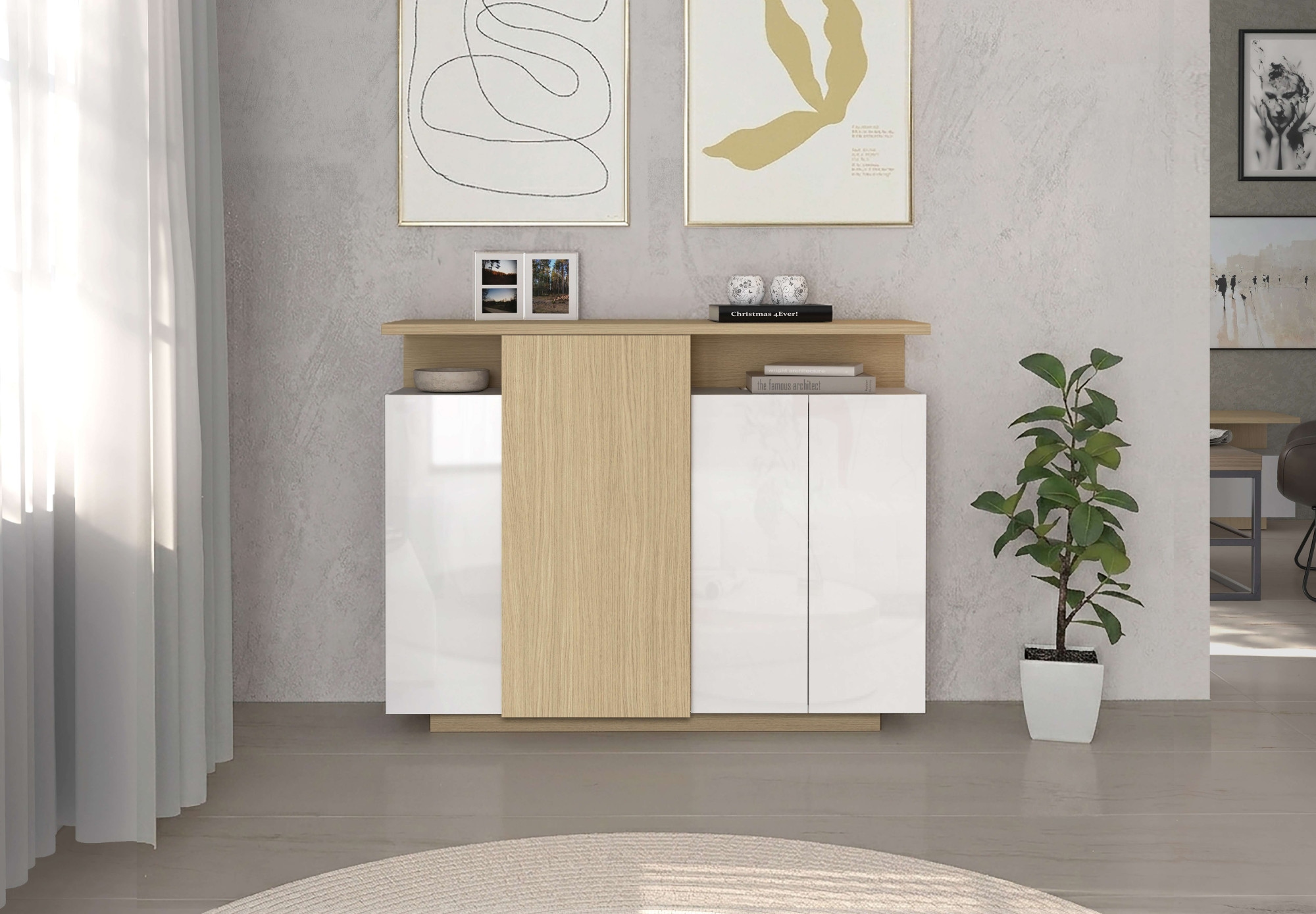 GOODproduct »Highboard ETHOS, Kommode, Schrank, Kredenz« 1 cuis tlg. Avec 4 portes pivotantes, 9 compartiments intérieurs et 2 compartiments extérieurs, L.130 cm