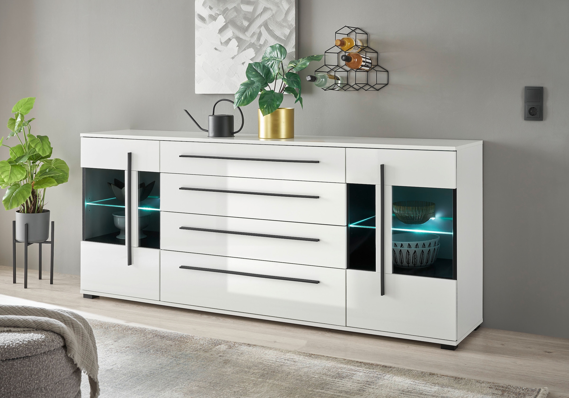 Home affaire Sideboard »Cantara, moderner Schrank, Kommode in Eiche Evoke oder weiss« schwarze Stangengriffe, ausreichend Stauraum, vielseitig einsetzbar