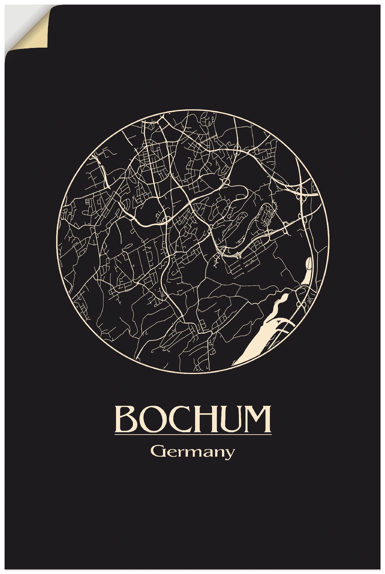 Wandfolie »Retro Karte Bochum Deutschland Kreis«, Deutschland, (1 St.), selbstklebend