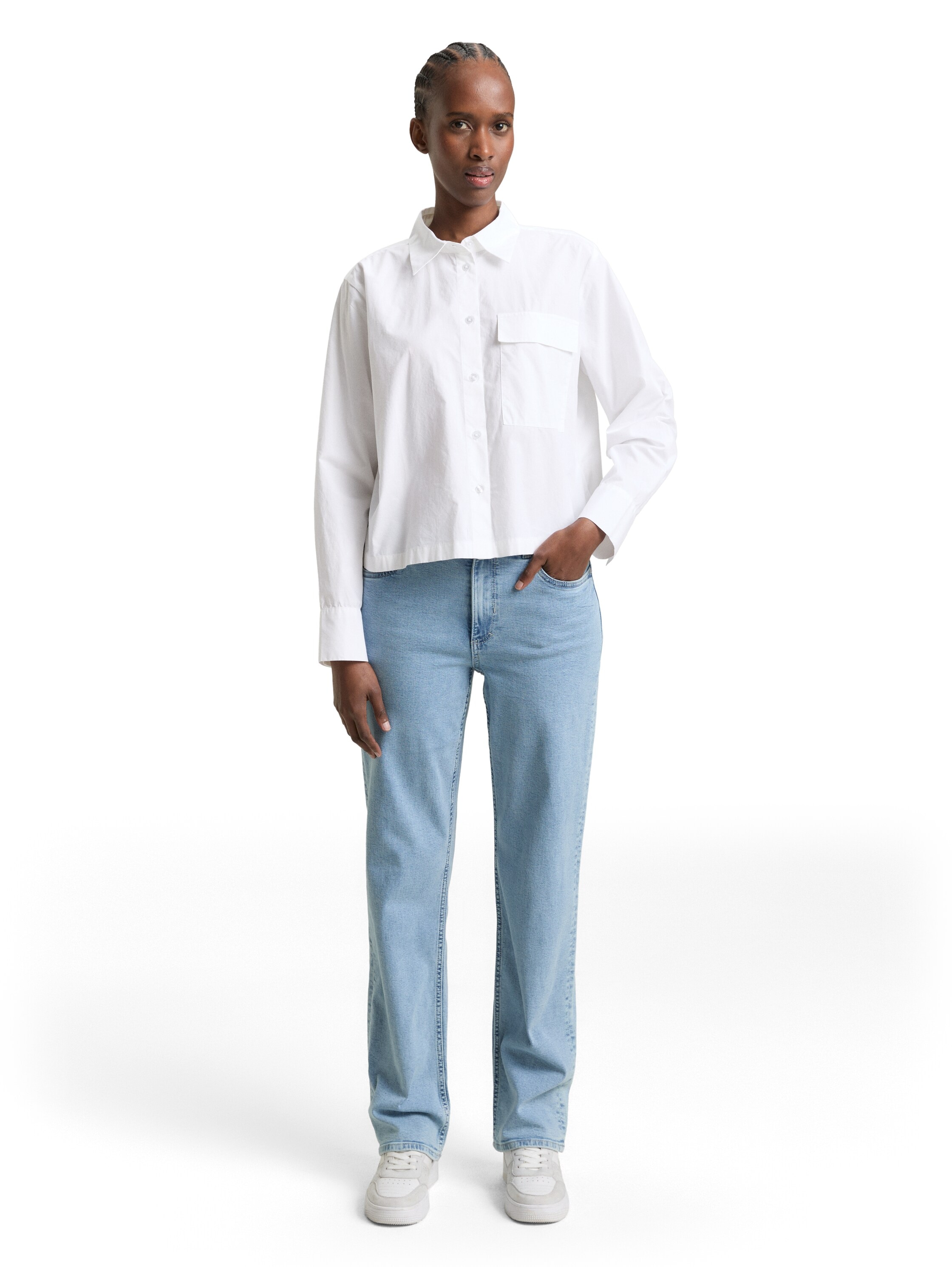 TOM TAILOR Denim Blouse à manches longues gestreift, kurze Form, mit Brusttasche