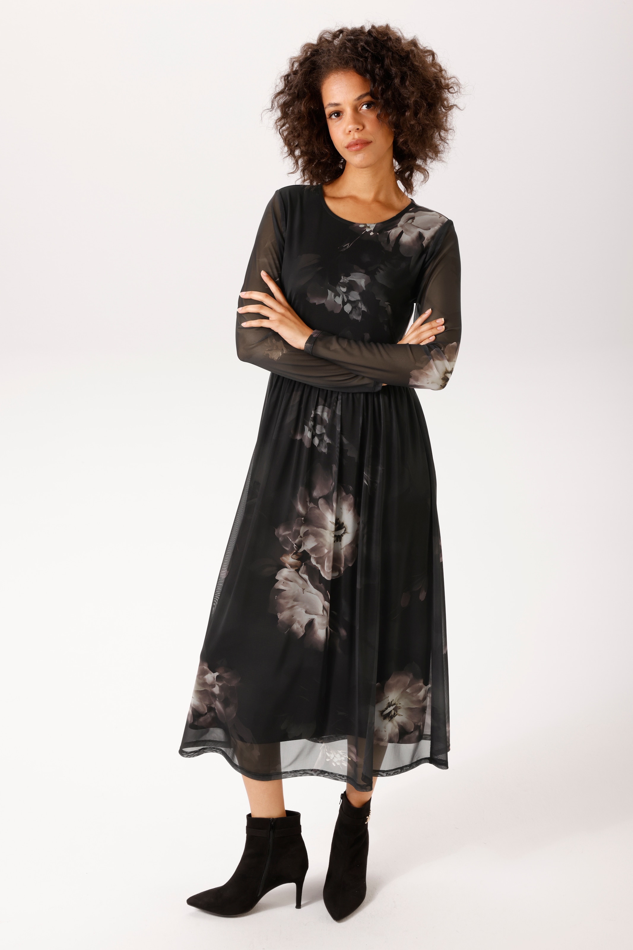 Aniston CASUAL Robe midi imprimé de grandes fleurs batik - NOUVELLE COLLECTION