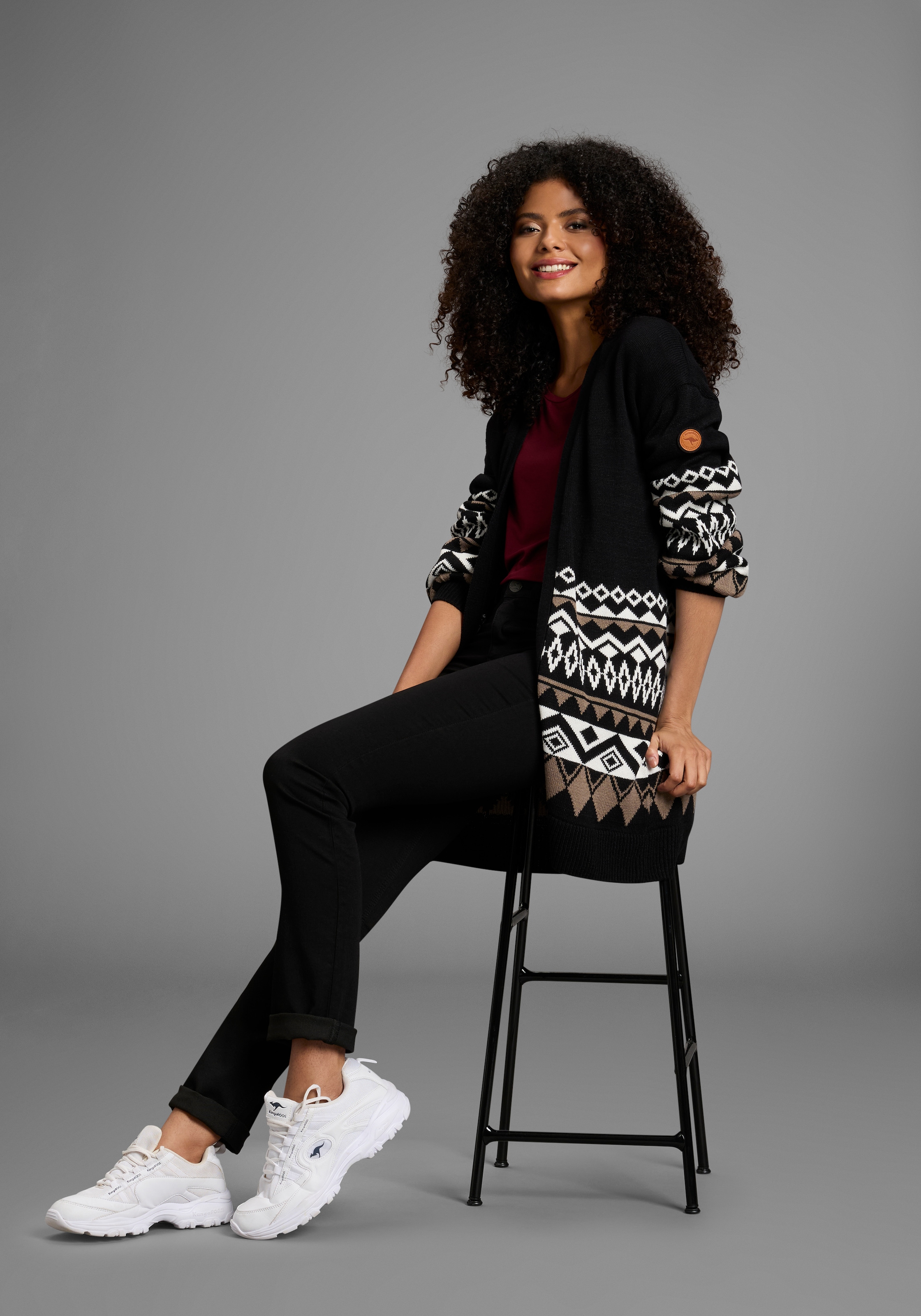 KangaROOS Cardigan long in offener Form im Norweger Muster