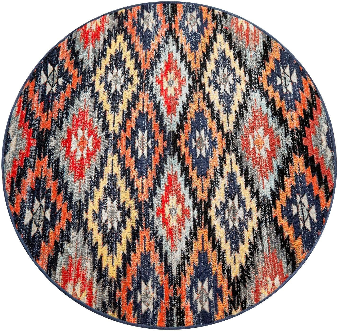 Image of Paco Home Teppich »Artigo 405«, rund, 4 mm Höhe, Kurzflor, Rauten Muster, Vintage Design, In- und Outdoor geeignet, ideal im Wohnzimmer & Schlafzimmer bei Ackermann Versand Schweiz