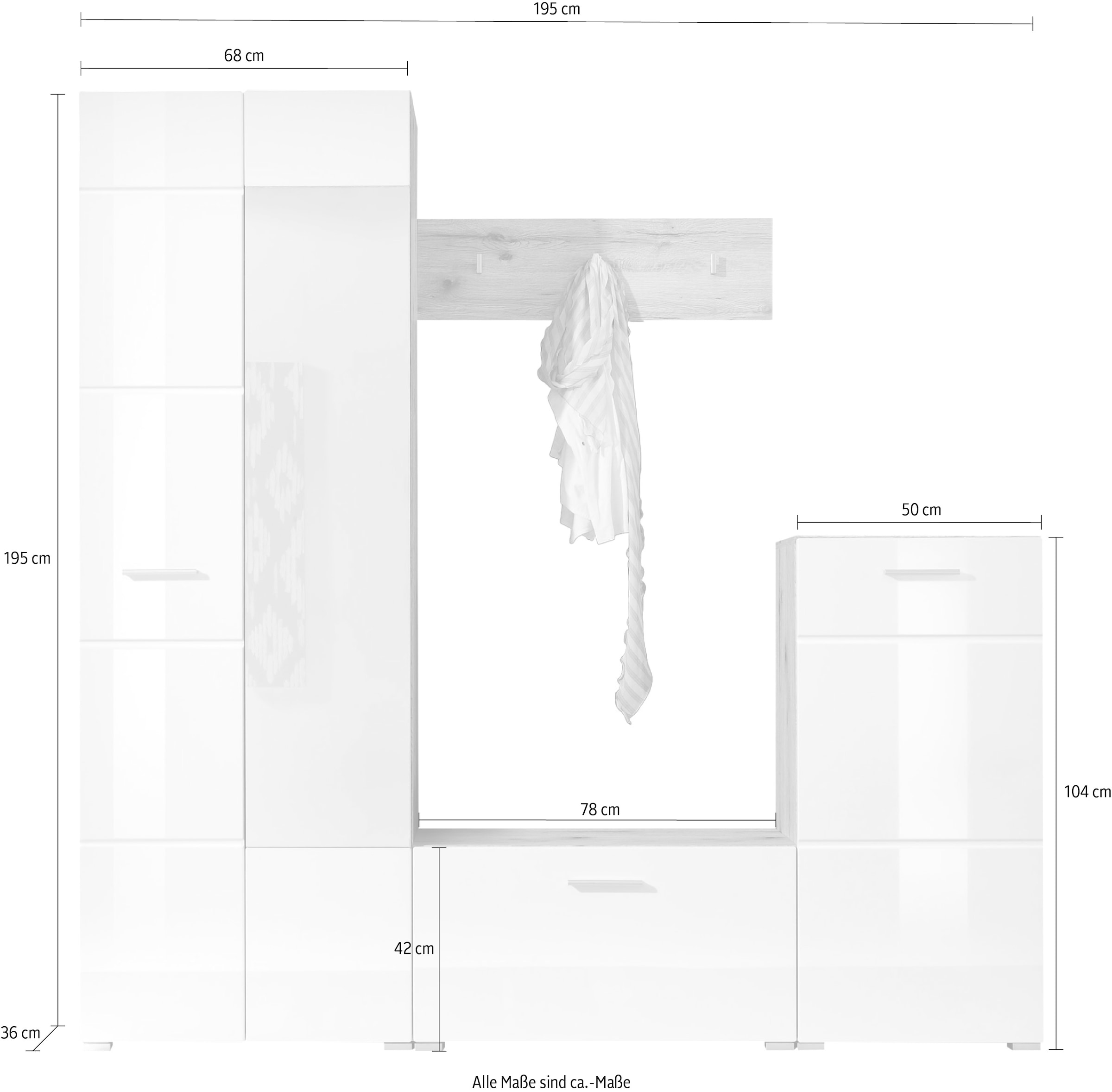 HBZ Kompaktgarderobe »SIXX«, (1 St.), mit Spiegel weiss Hochglanz,Kompaktgarderobe für Flur und Dielenbereich