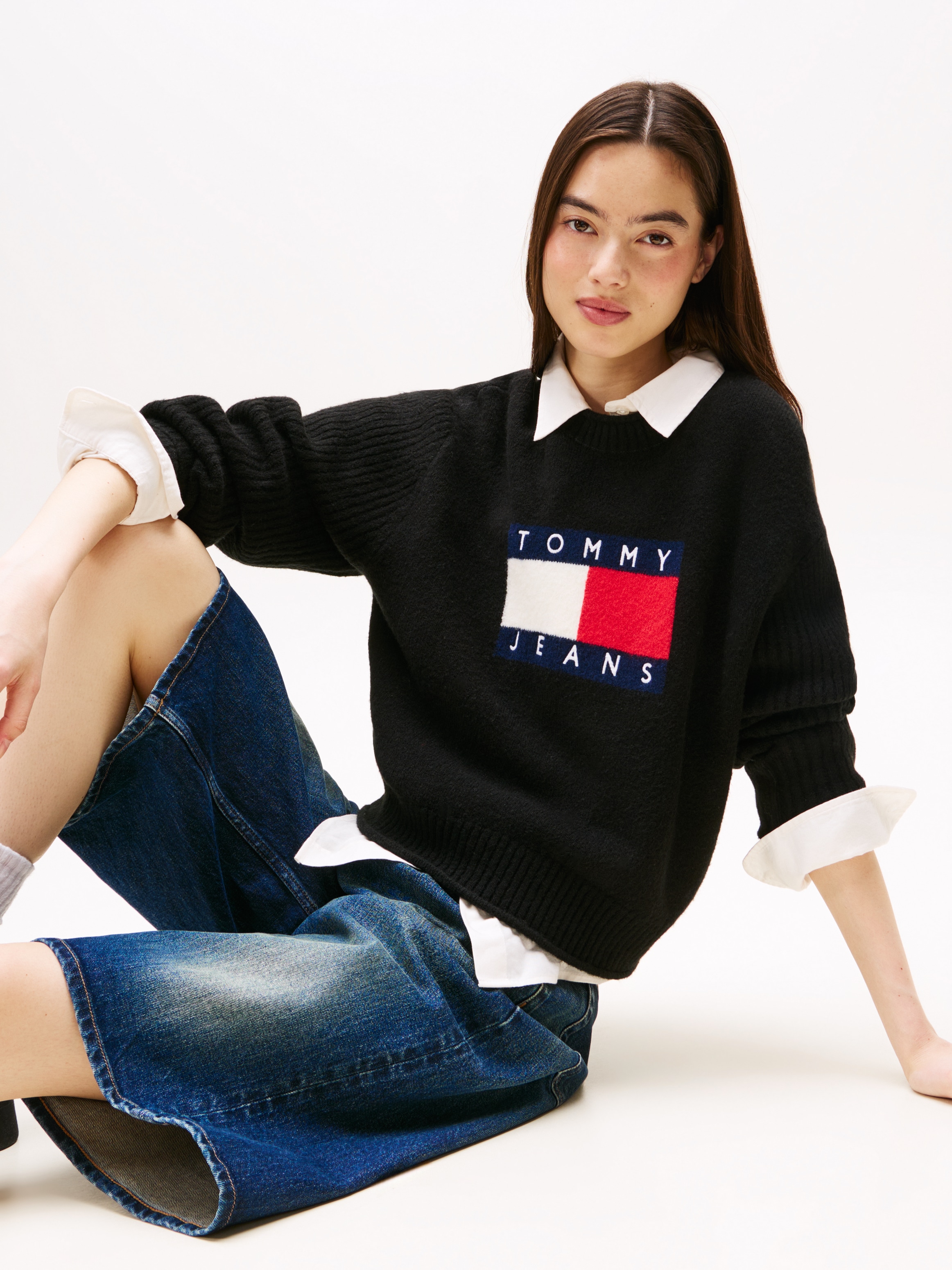 Tommy Jeans Pull en tricot »TJW MELANGE FLAG SWEATER RIB EXT« in gerippter Struktur