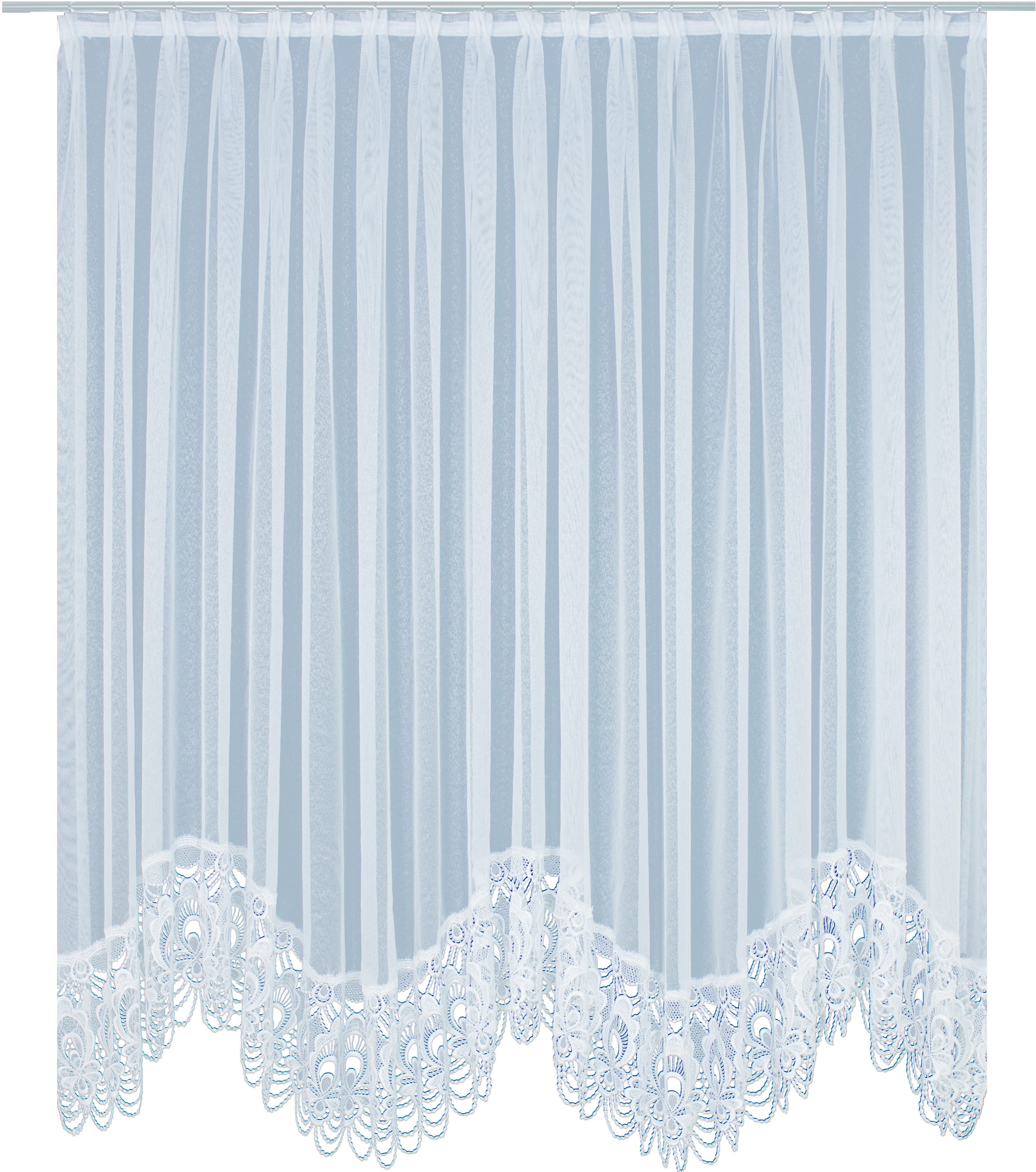 Image of Wirth Gardine "Elena" Faltenband 1 Stk. tlg. veredelt mit echter Plauener Spitze Stickerei, rund