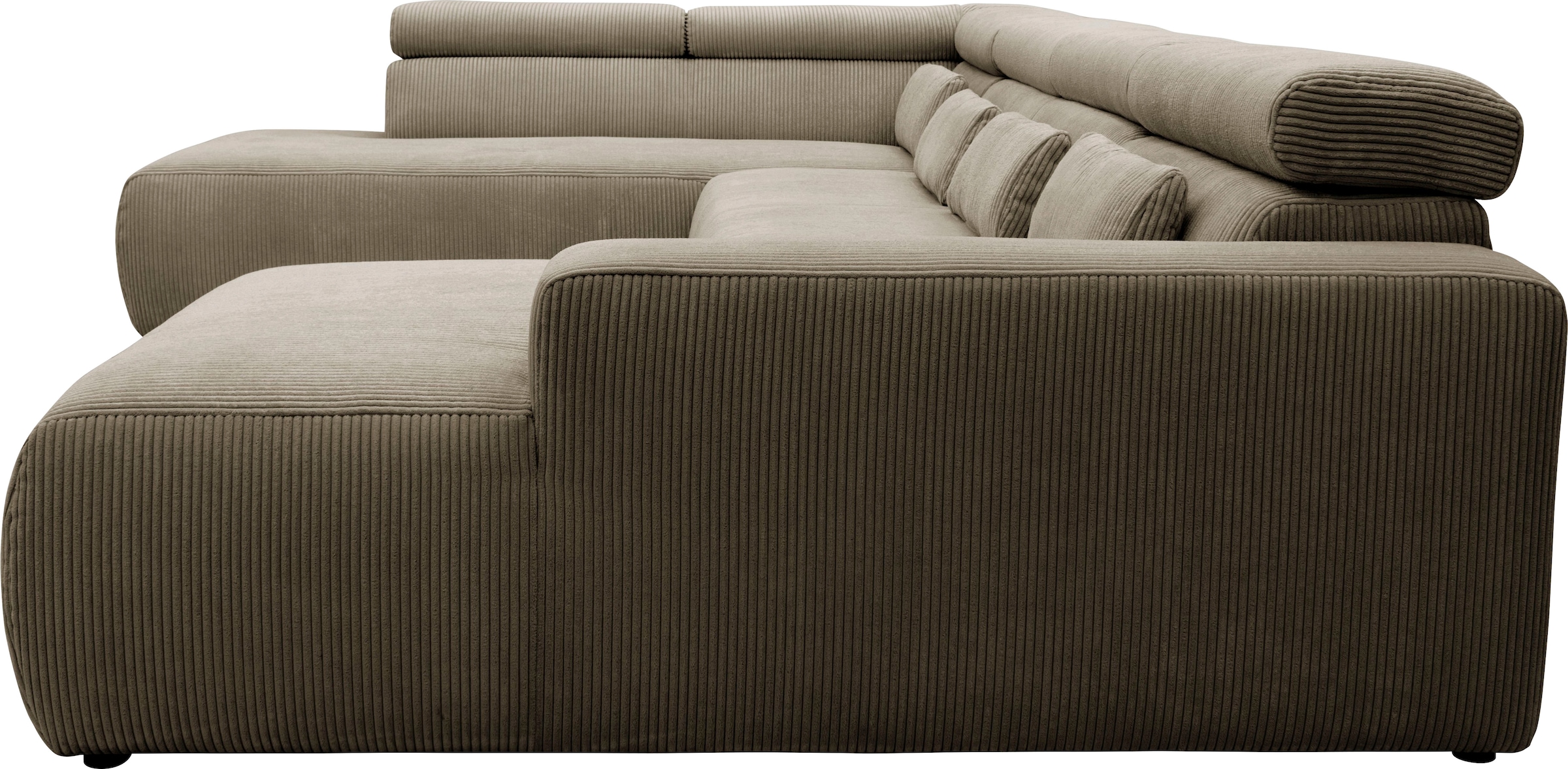 DOMO collection Wohnlandschaft »Brandon viele Bezugsarten, auch in Cord und Leder, incl. Nierenkissen«, mit Kopfteilverstellung, wahlweise Sitztiefenverstellung, U-Form