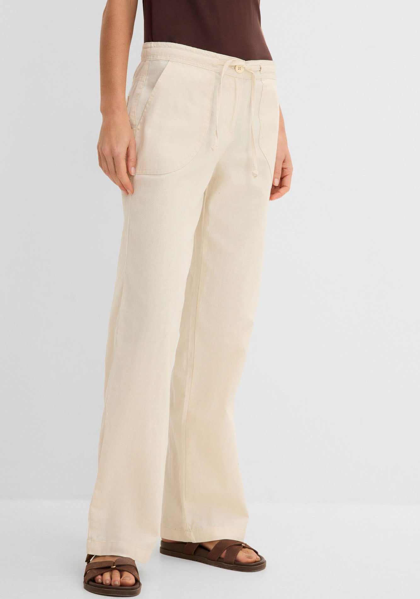 bonprix Pantalon en lin  Loose Fit, mit Kordelzugbund, mit Eingrifftaschen, mit Gesässtaschen