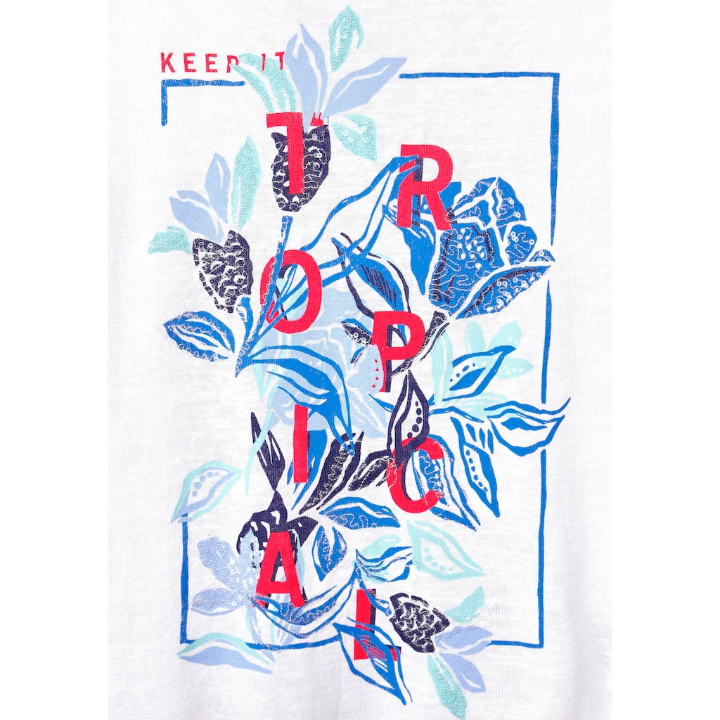 Cecil T-Shirt »LINENLOOK_Shape print«, mit klassischem Rundhalsausschnitt