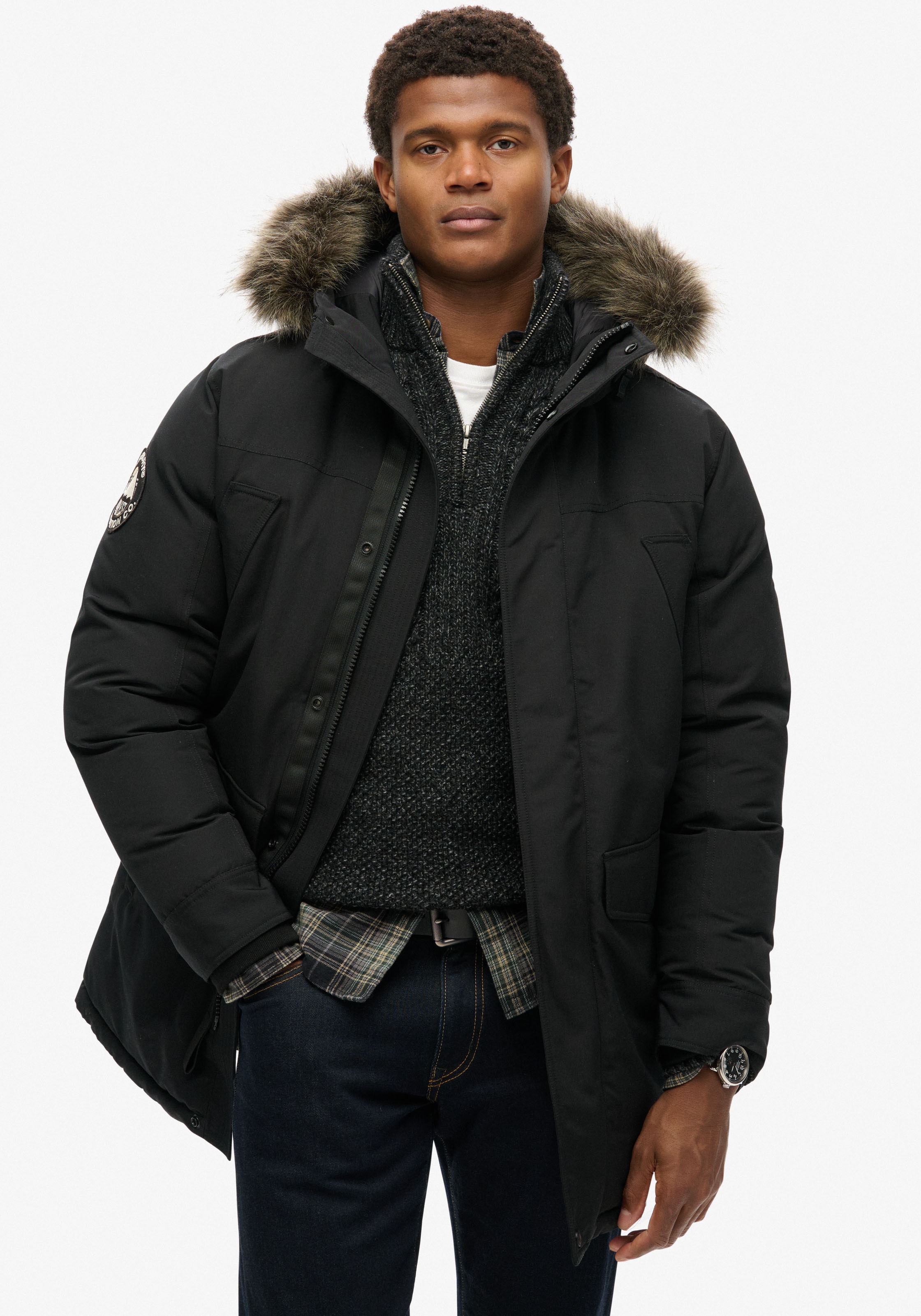 Superdry Parka »EVEREST FAUX FUR PARKA JACKET«, mit Kapuze