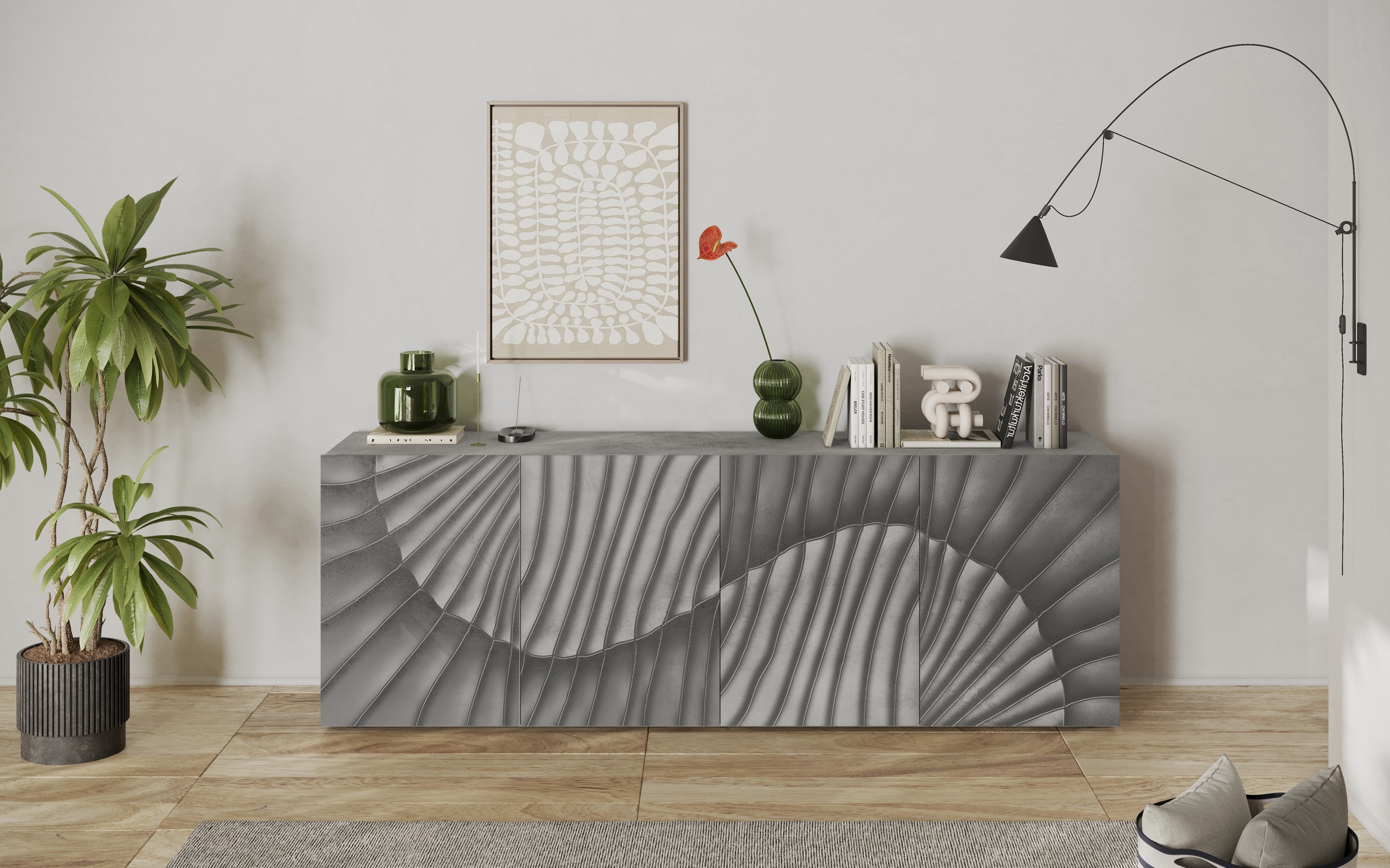 Image of GOODproduct Sideboard "Snake, Kommode, Anrichte, Stauraummöbel Breite 241 cm, Siebdruck-Front" moderne Wohnmöbel, 4 Türen, viel Stauraum, stilvoll und funktional