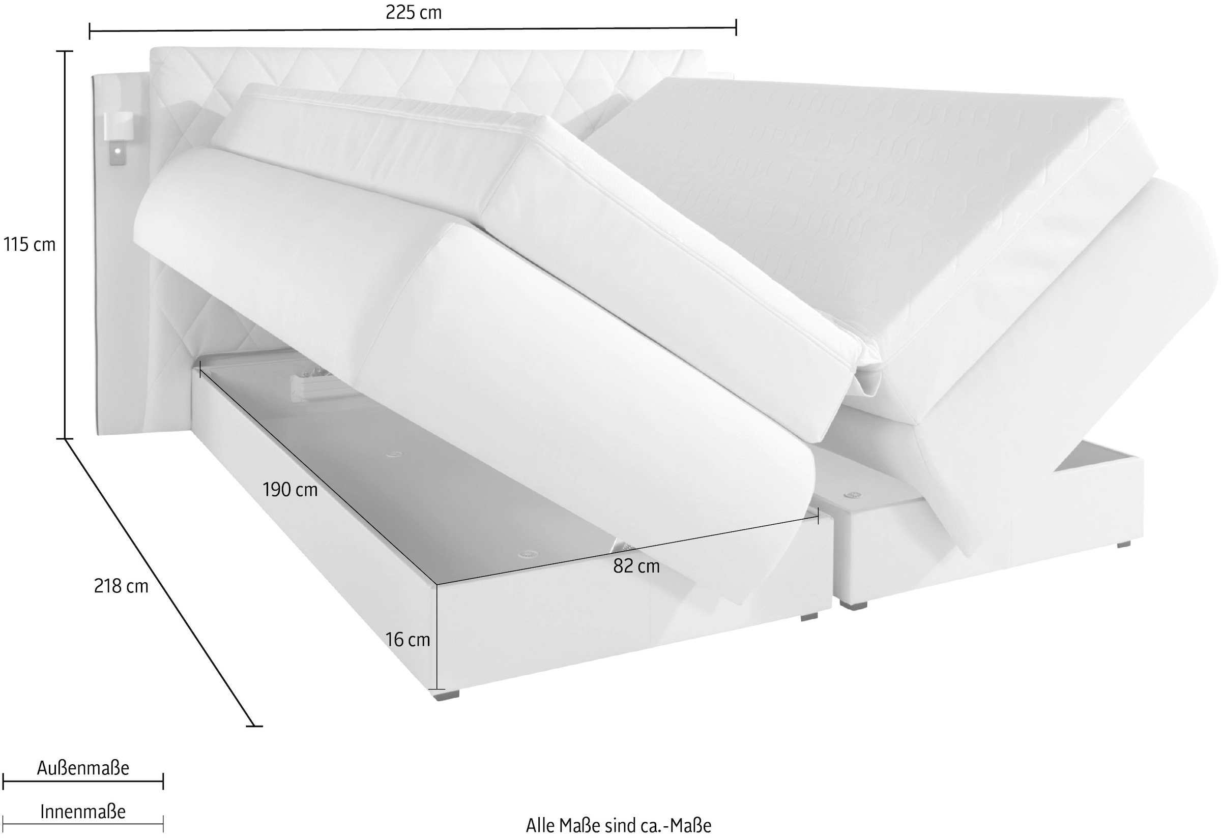 COLLECTION AB Lit boxspring comprend coffre de lit, éclairage LED et surmatelas