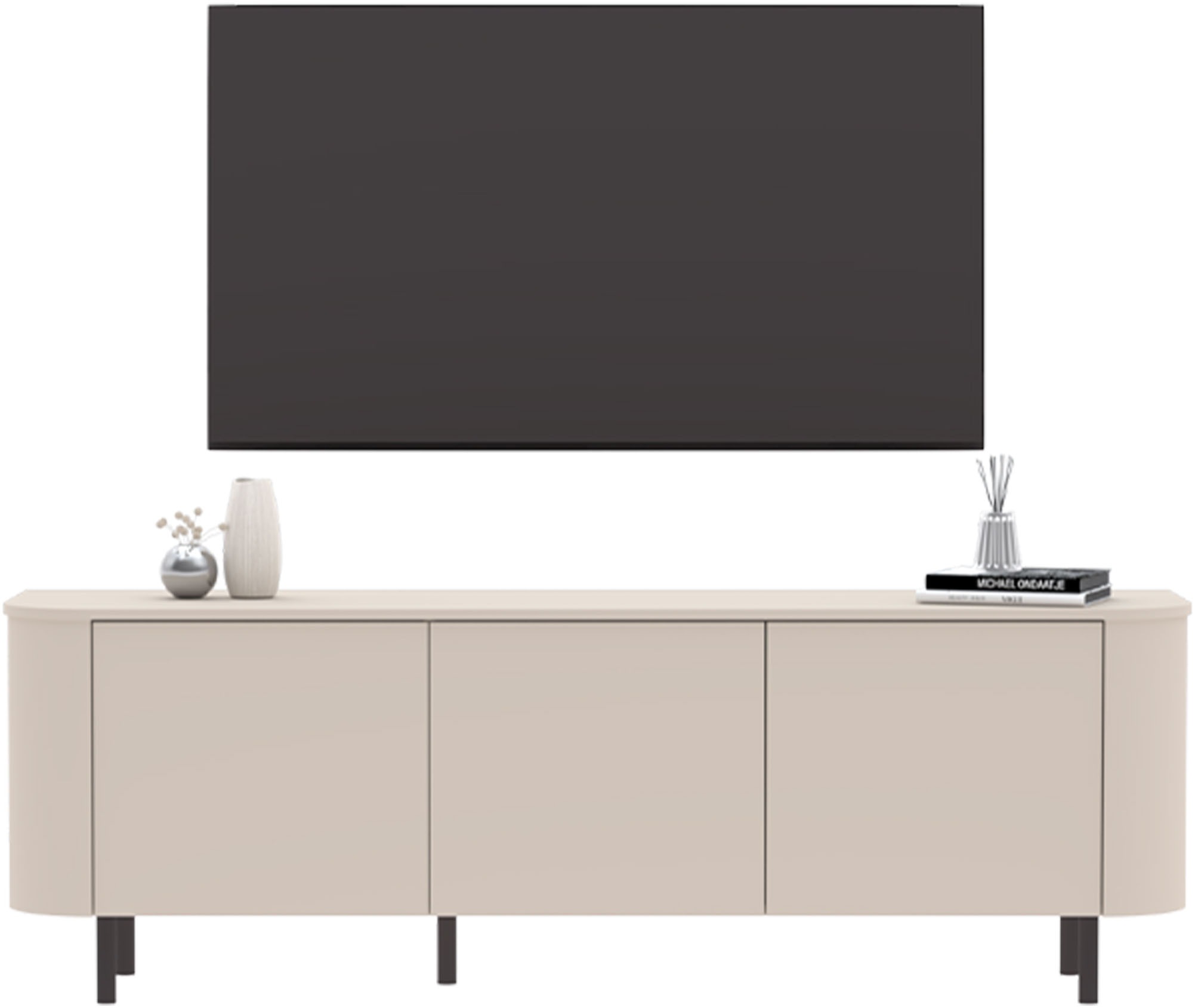 OTTO home Lowboard "Lido, 181 cm breit, 3 Türen, TV-Schrank, TV-Kommode, Medienboard" Formgebogenes MDF, Stirnseiten mit Rundung, Push-to-open, Metallfüße