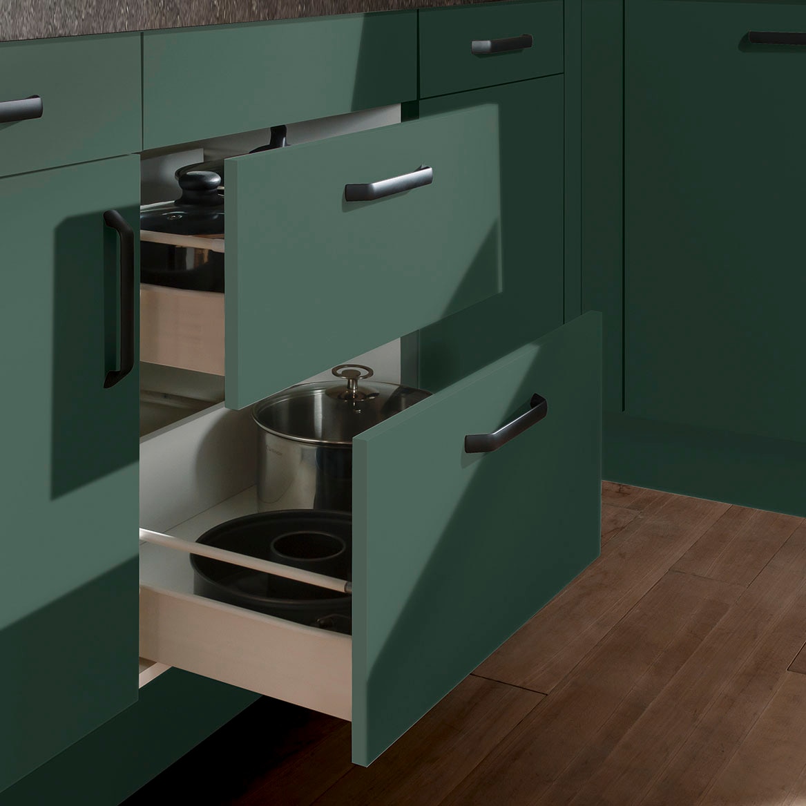 wiho Küchen Winkelküche »"Simi", mit verstellbaren Füssen, wahlweise mit E-Geräten« Soft-Close-Funktion in Schubkästen & Auszügen, Stellbreite 285/175 cm